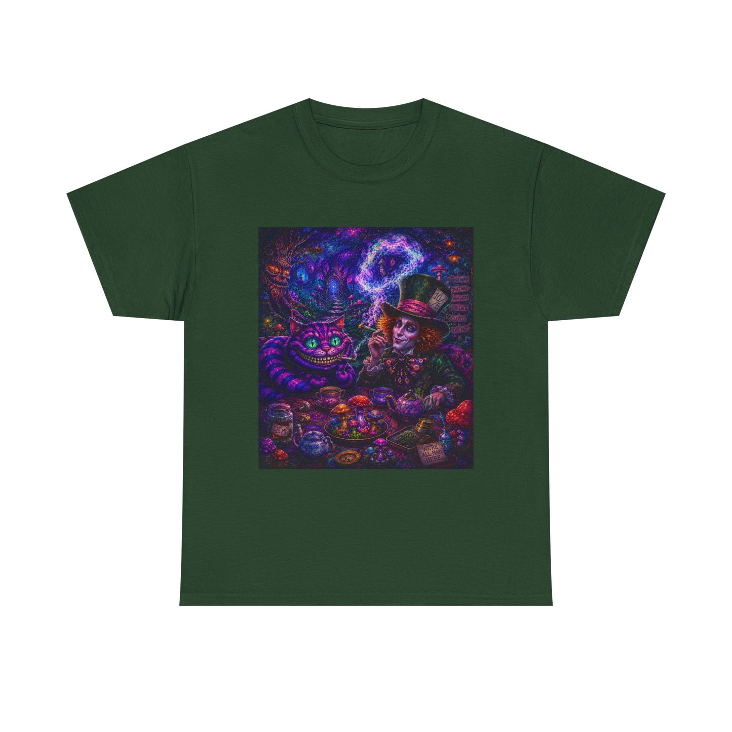 We're all high here Tee | Psychedelic Alice in Wonderland Art