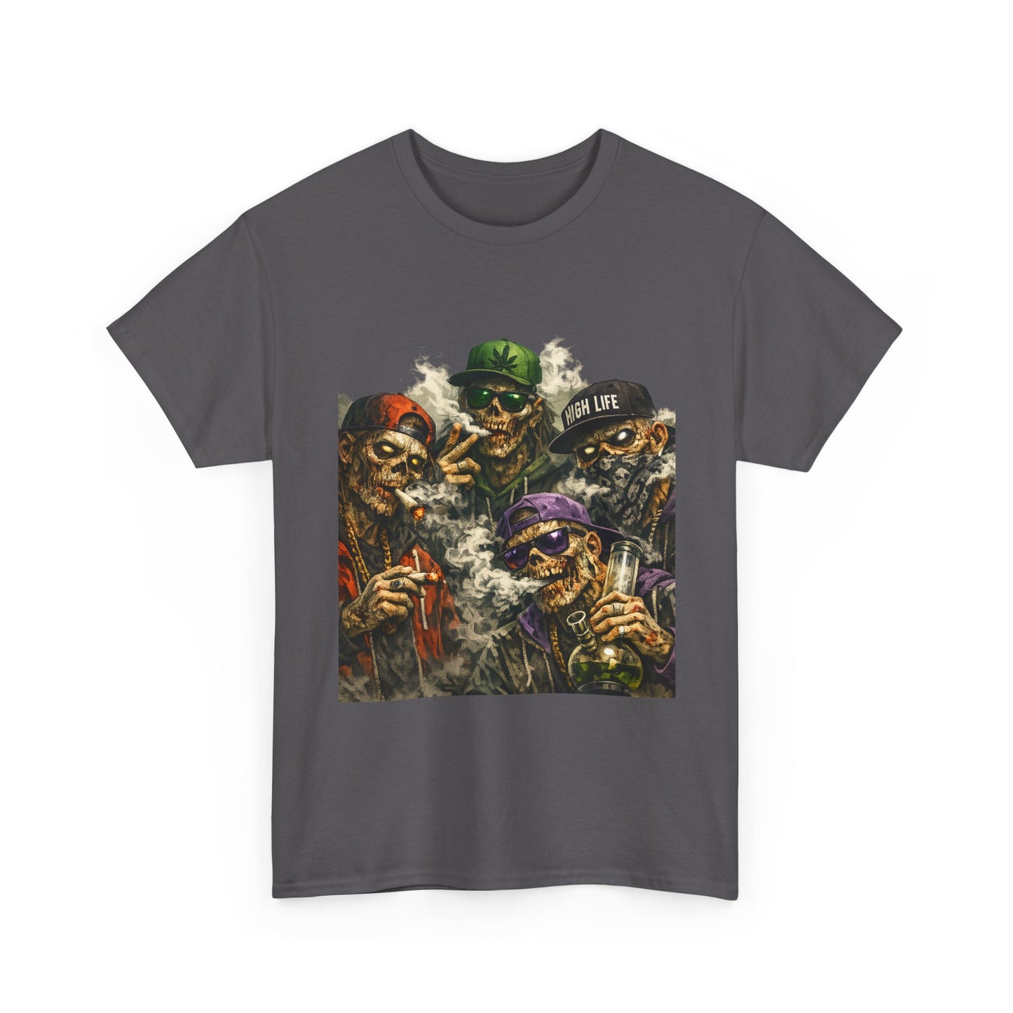 Smoking Zombie Crew Tee | Skeleton Gang Illustration, Streetwear Horror