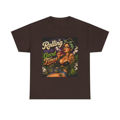 Rolling Good Times tee | Retro Pinup Cannabis Graphic T-Shirt