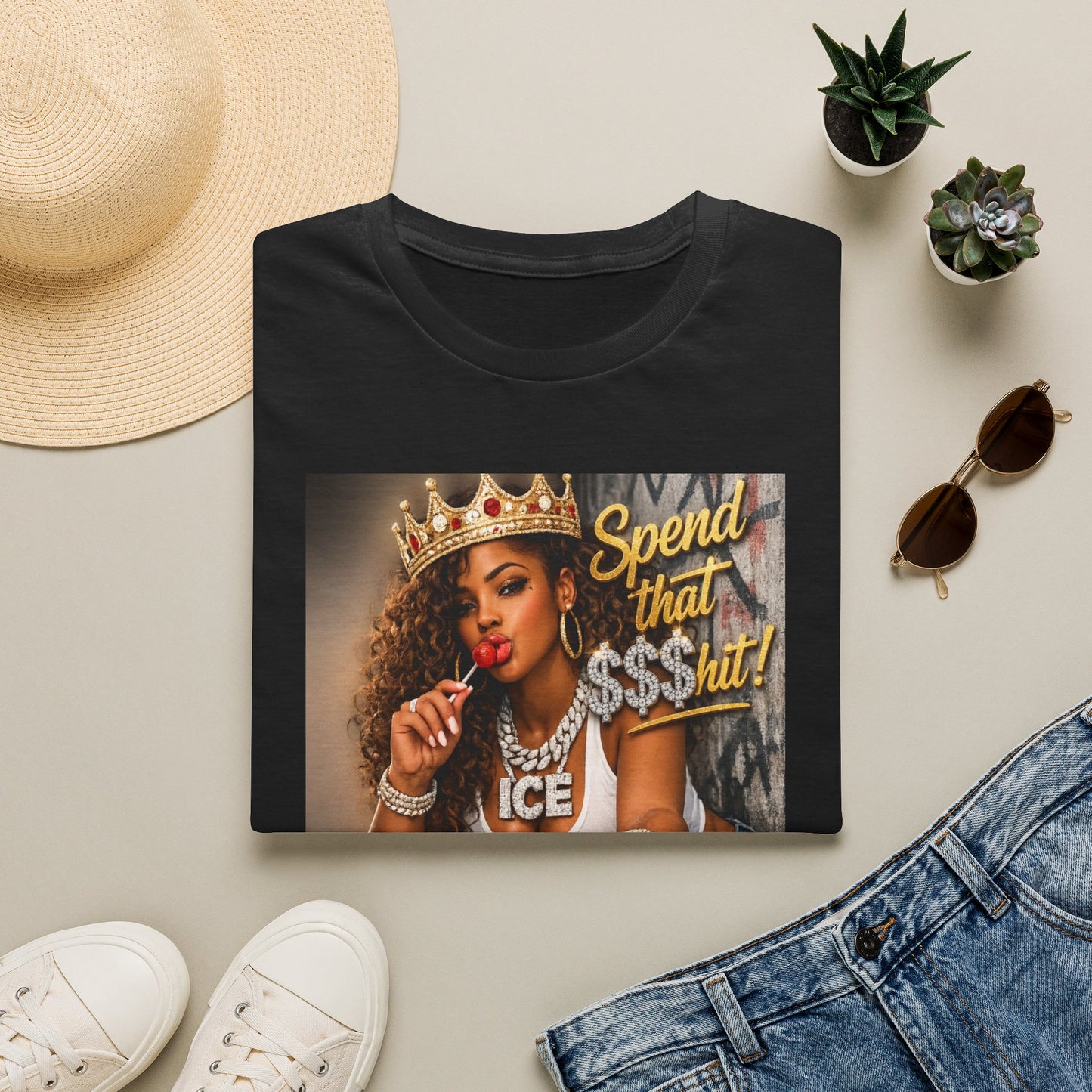 Spend That $Hit! T-Shirt | Queen Crown Graphic, Money Bling Design