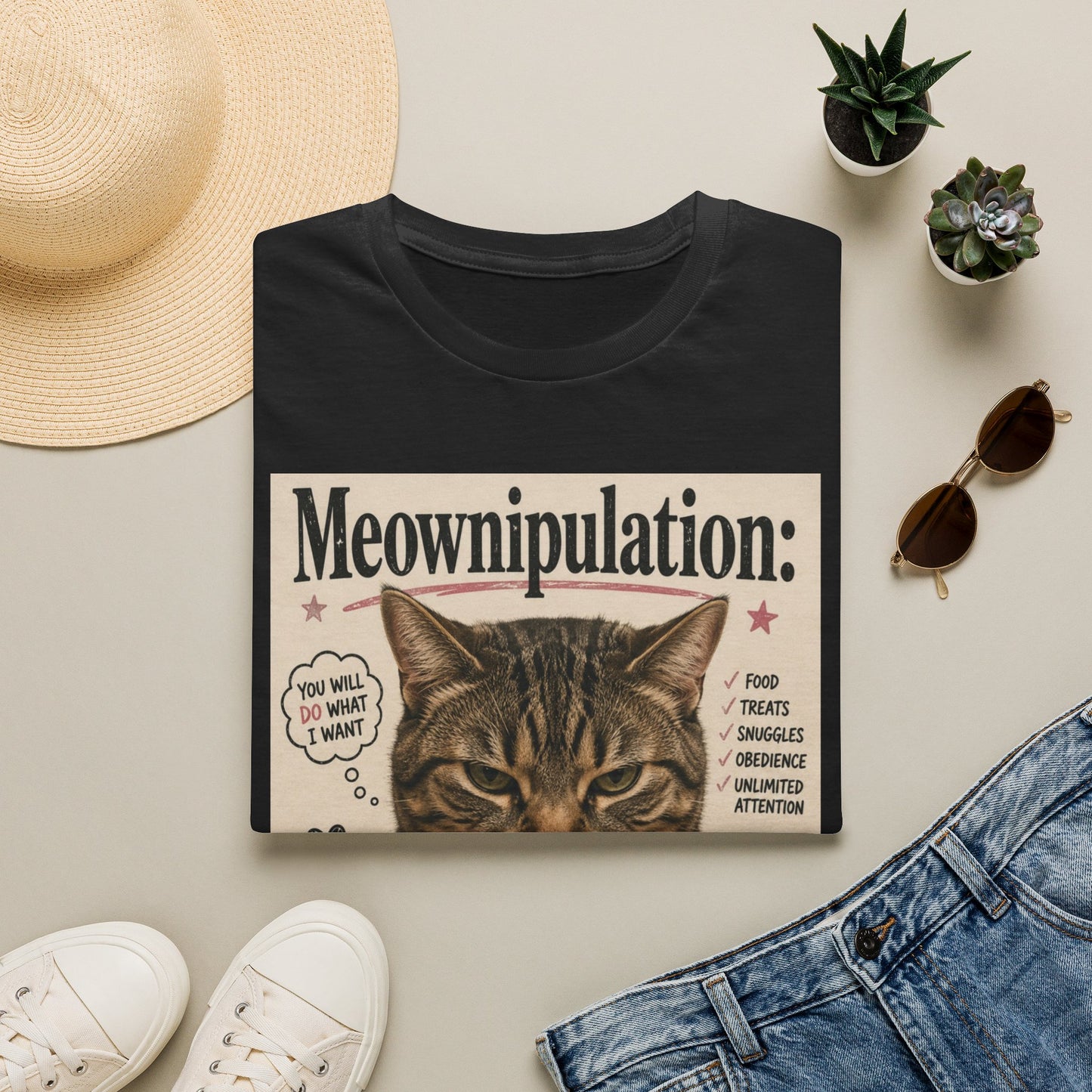 Meownipulation cat design T-Shirt | Funny Tabby Cat Illustration