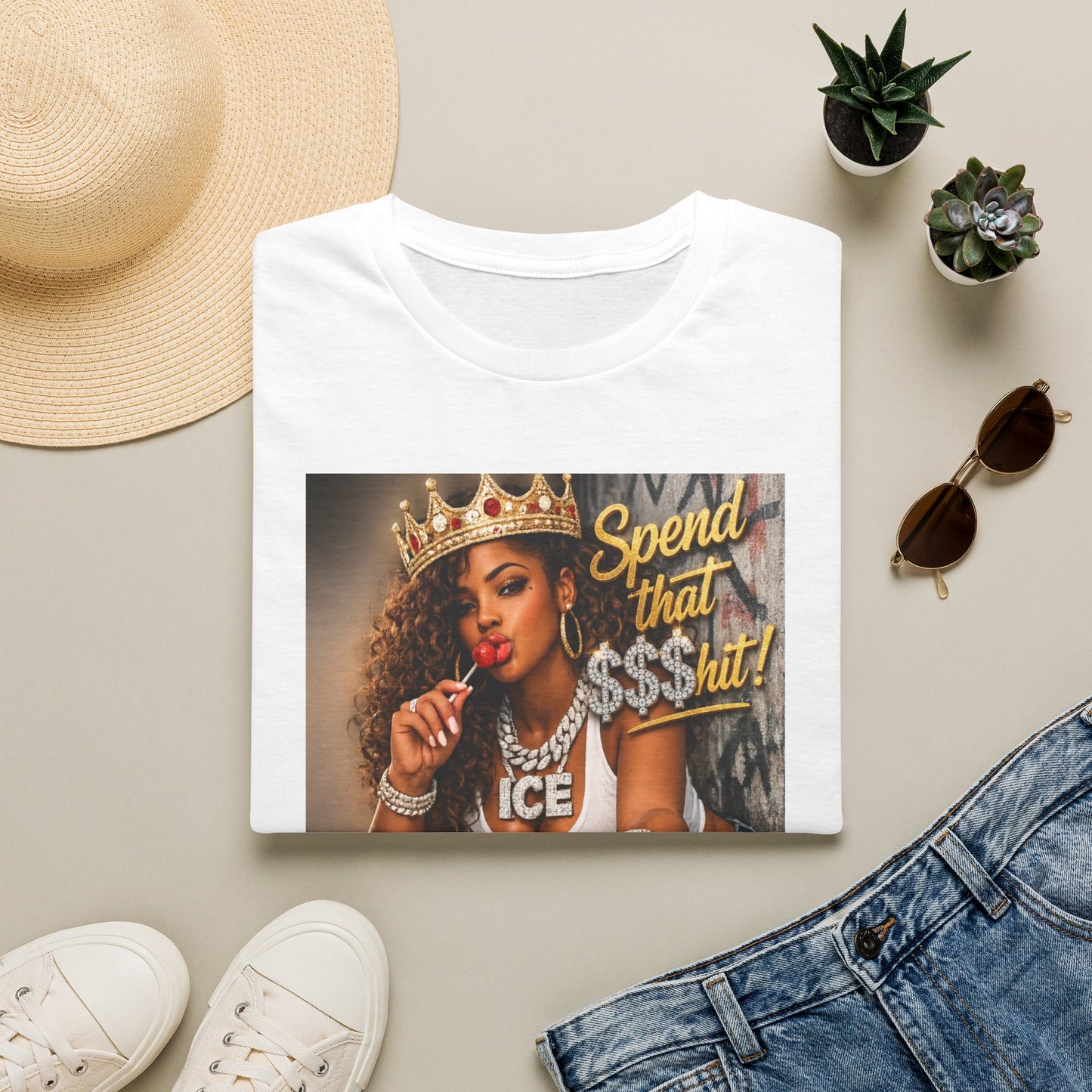 Spend That $Hit! T-Shirt | Queen Crown Graphic, Money Bling Design