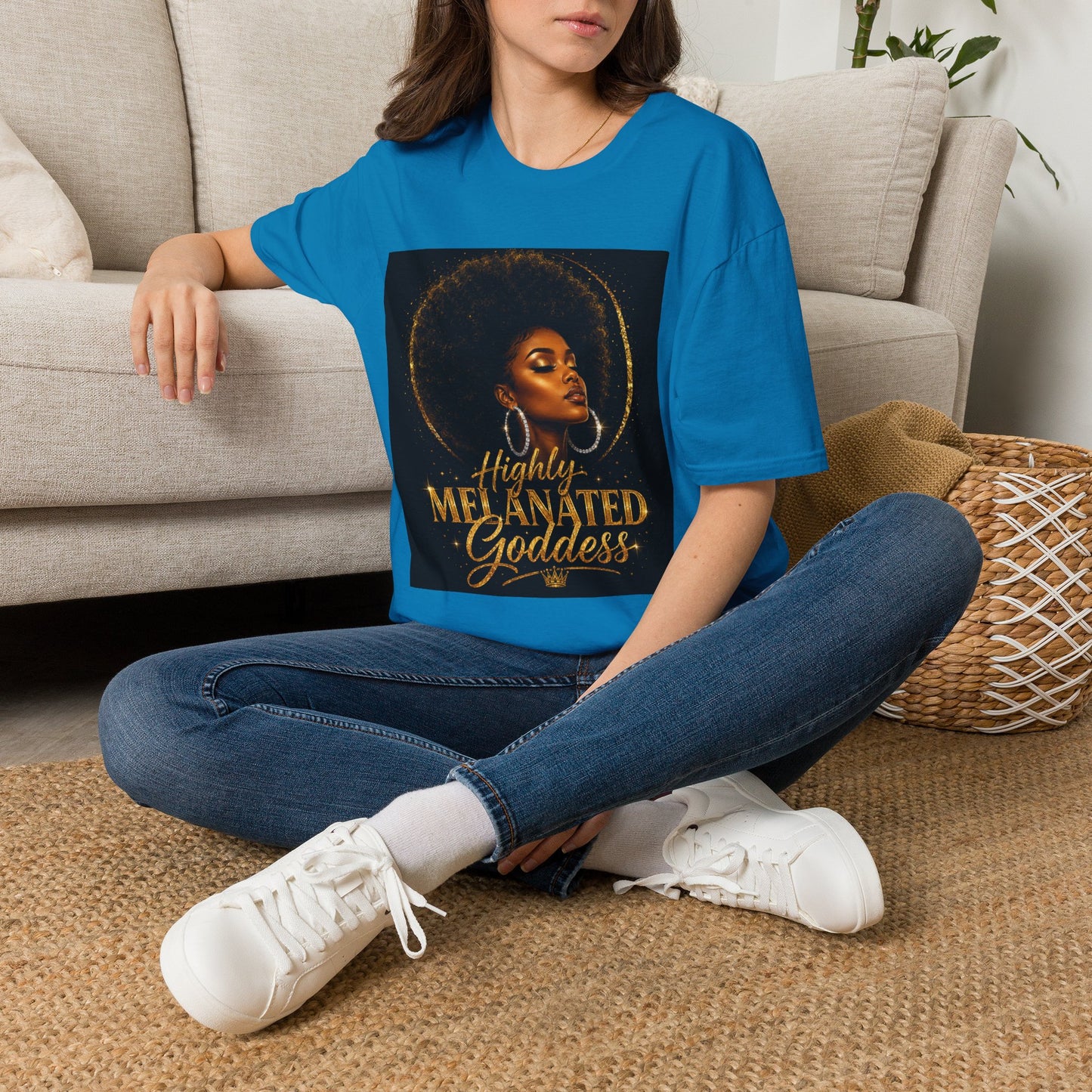Melanated Goddess T-Shirt | Afrocentric Black Woman Art