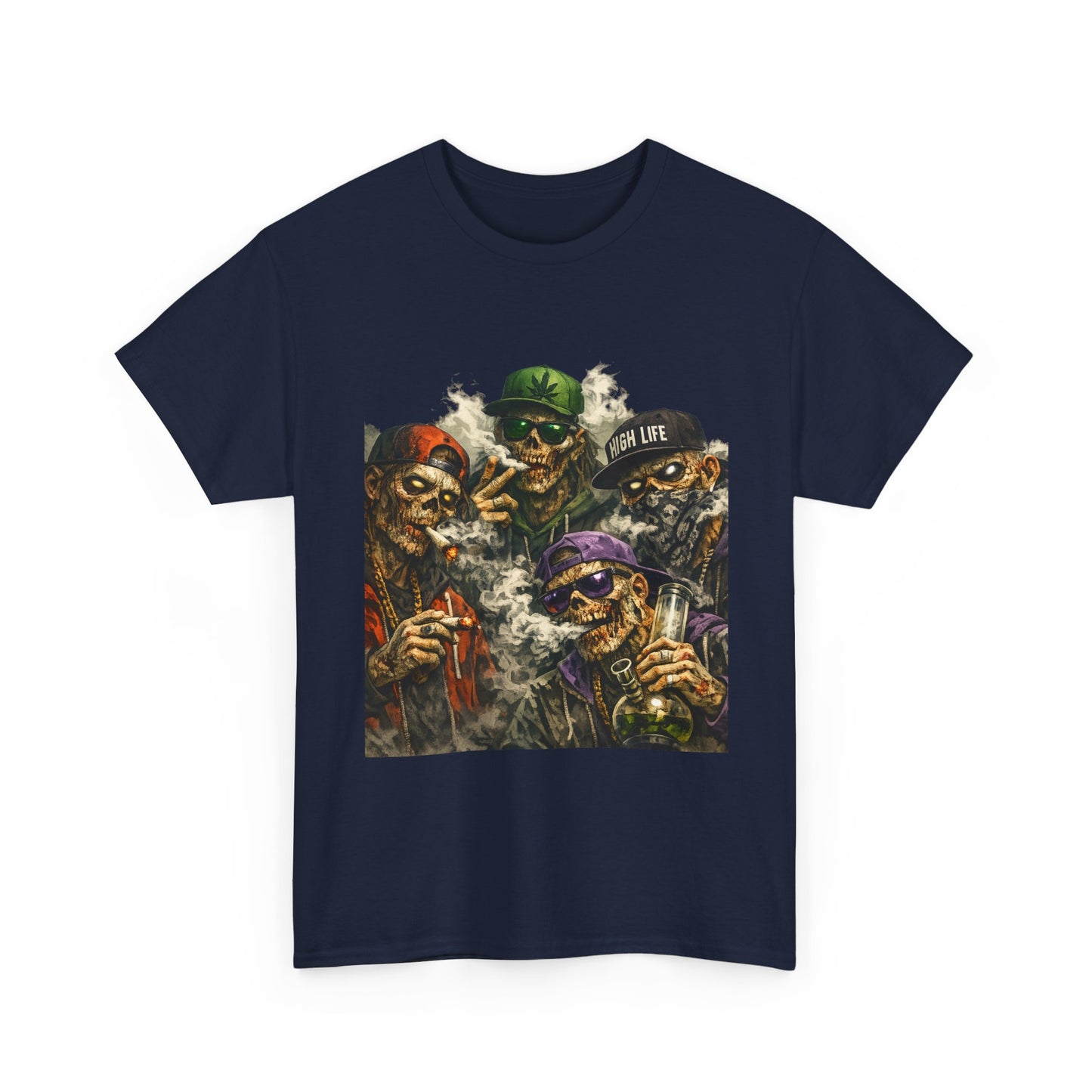 Smoking Zombie Crew Tee | Skeleton Gang Illustration, Streetwear Horror