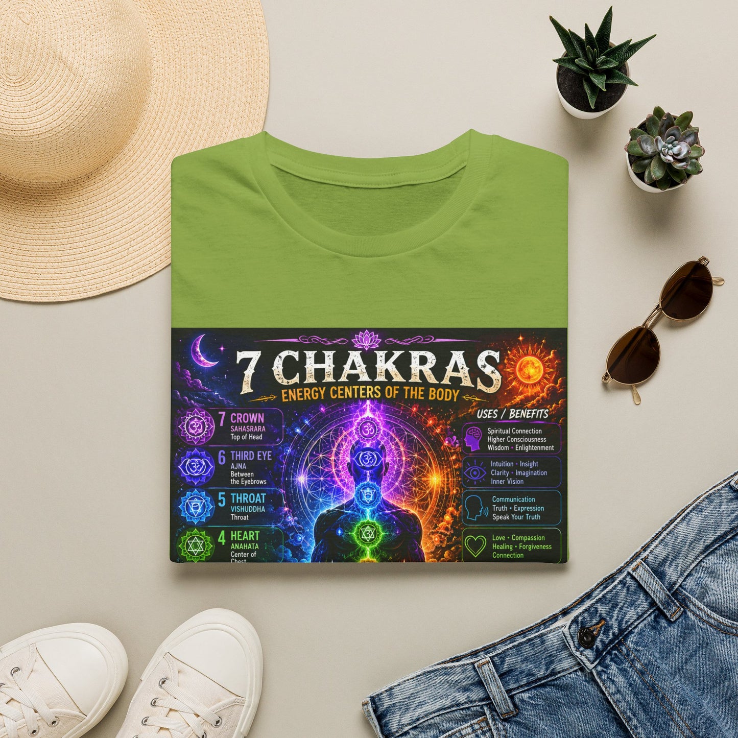 7 Chakras Energy Centers T-Shirt | Chakra Alignment Illustration