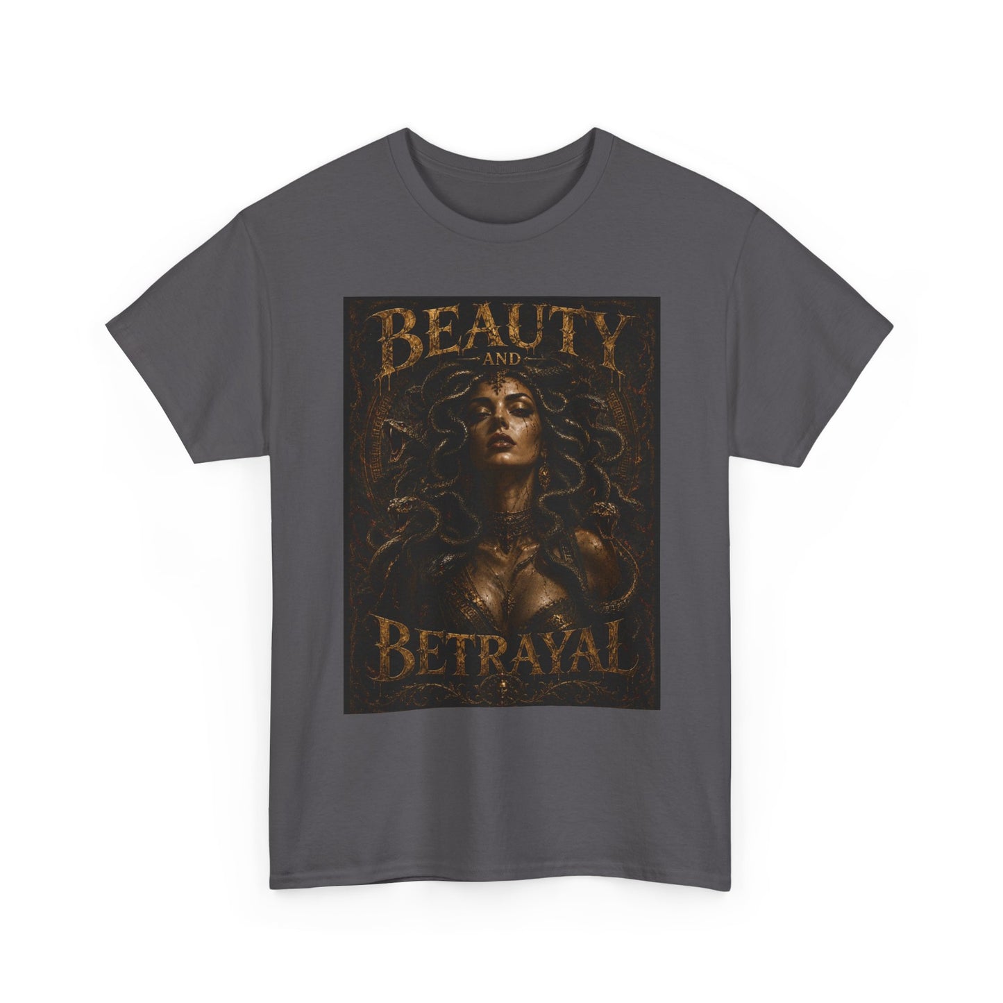 Beauty and Betrayal T-Shirt | Medusa-Inspired Portrait, Dark Mythical Art