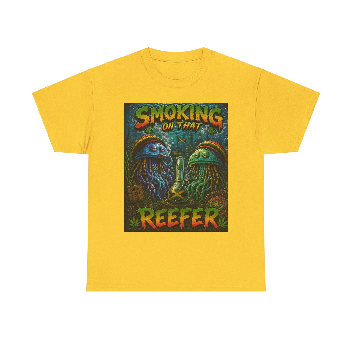 Smoking on That Reefer T-Shirt | Psychedelic Jellyfish Illustration, Cannabis Art