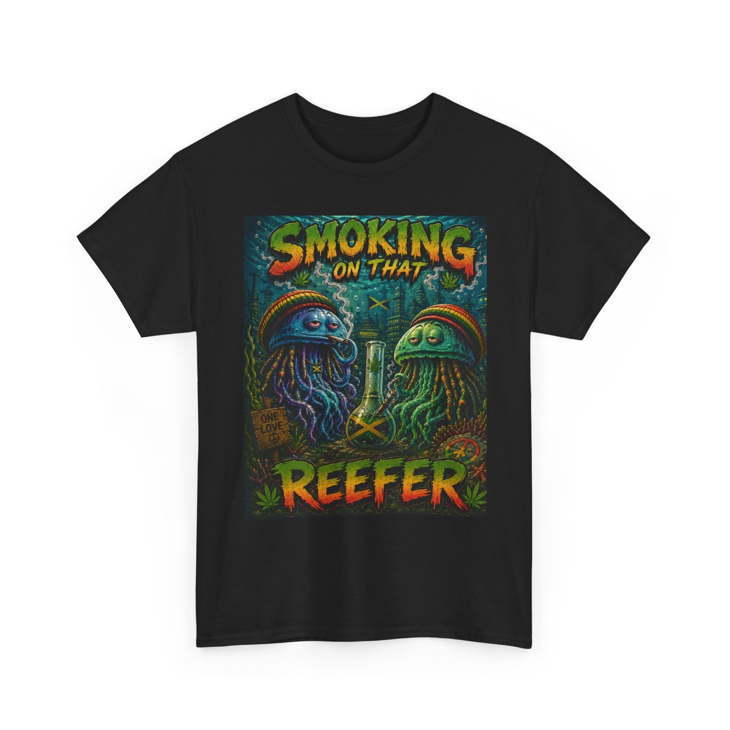 Smoking on That Reefer T-Shirt | Psychedelic Jellyfish Illustration, Cannabis Art