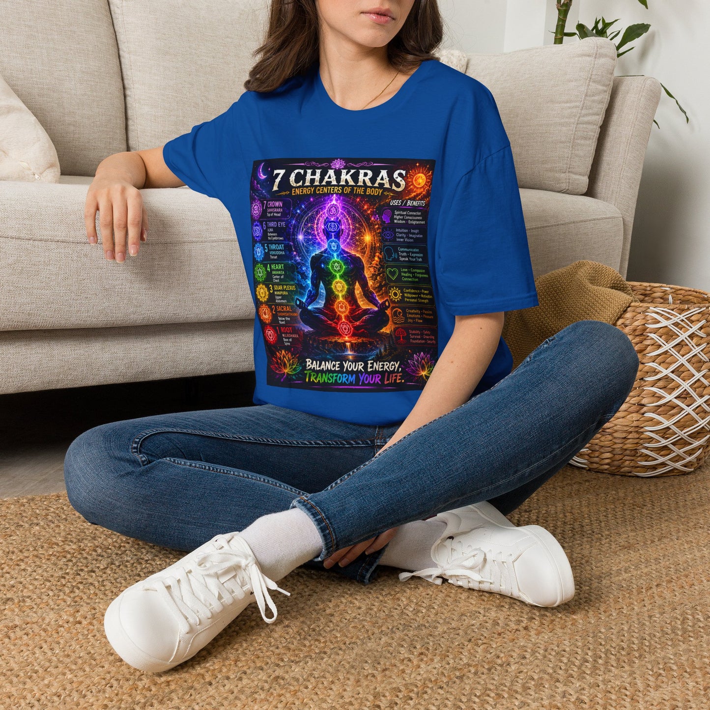 7 Chakras Energy Centers T-Shirt | Chakra Alignment Illustration