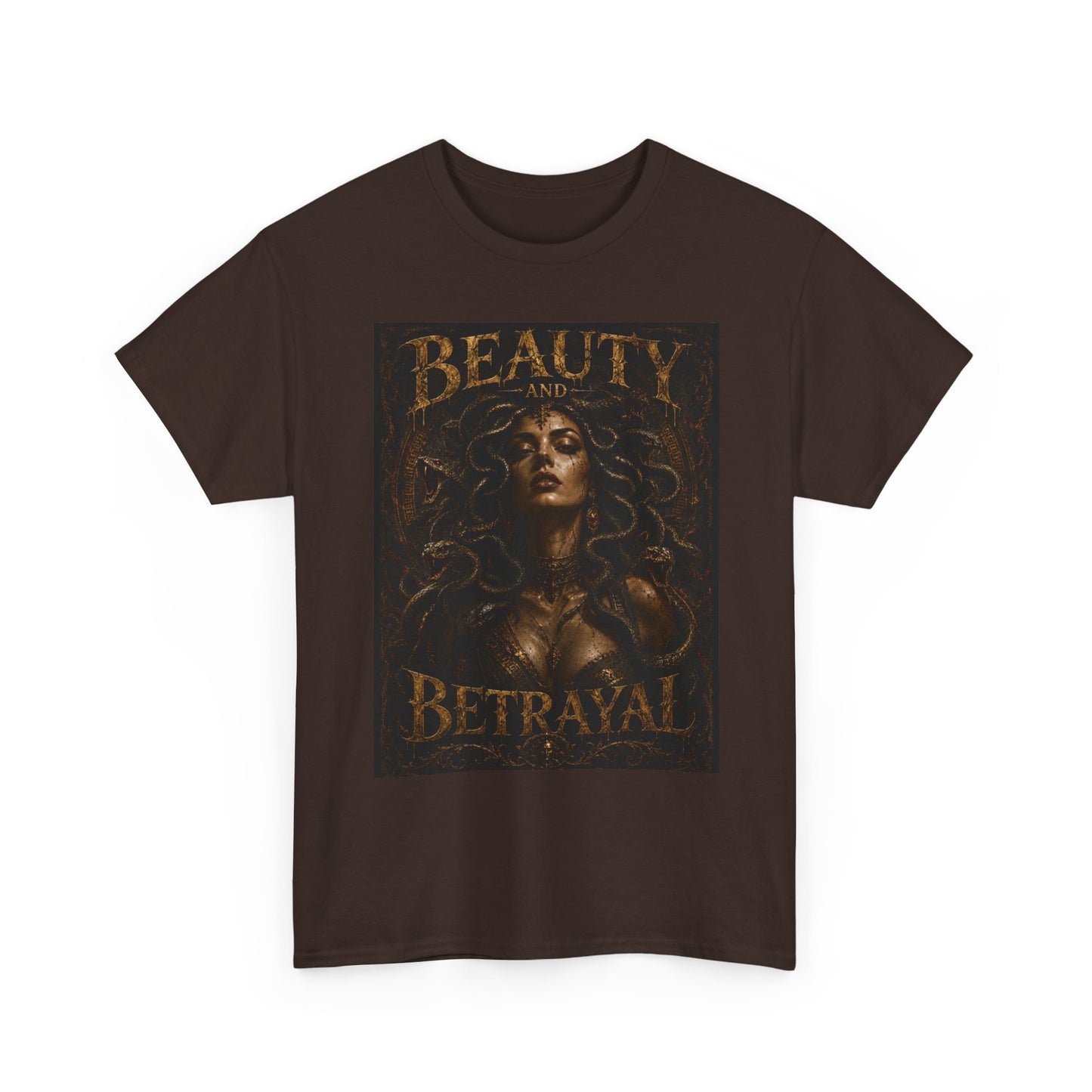Beauty and Betrayal T-Shirt | Medusa-Inspired Portrait, Dark Mythical Art