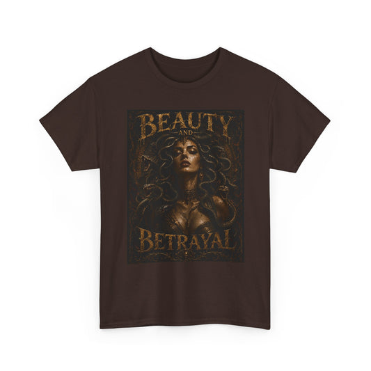 Beauty and Betrayal T-Shirt | Medusa-Inspired Portrait, Dark Mythical Art
