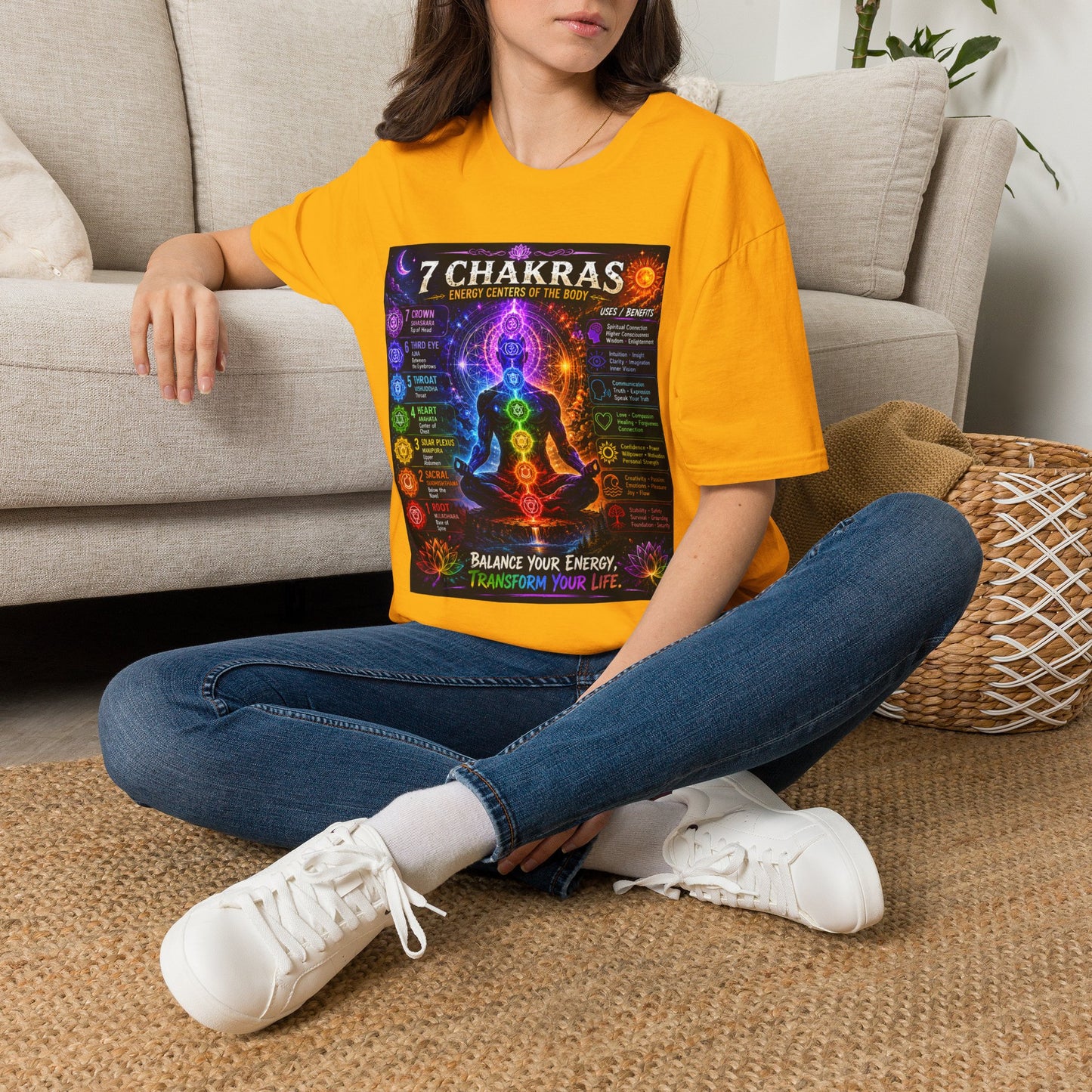 7 Chakras Energy Centers T-Shirt | Chakra Alignment Illustration