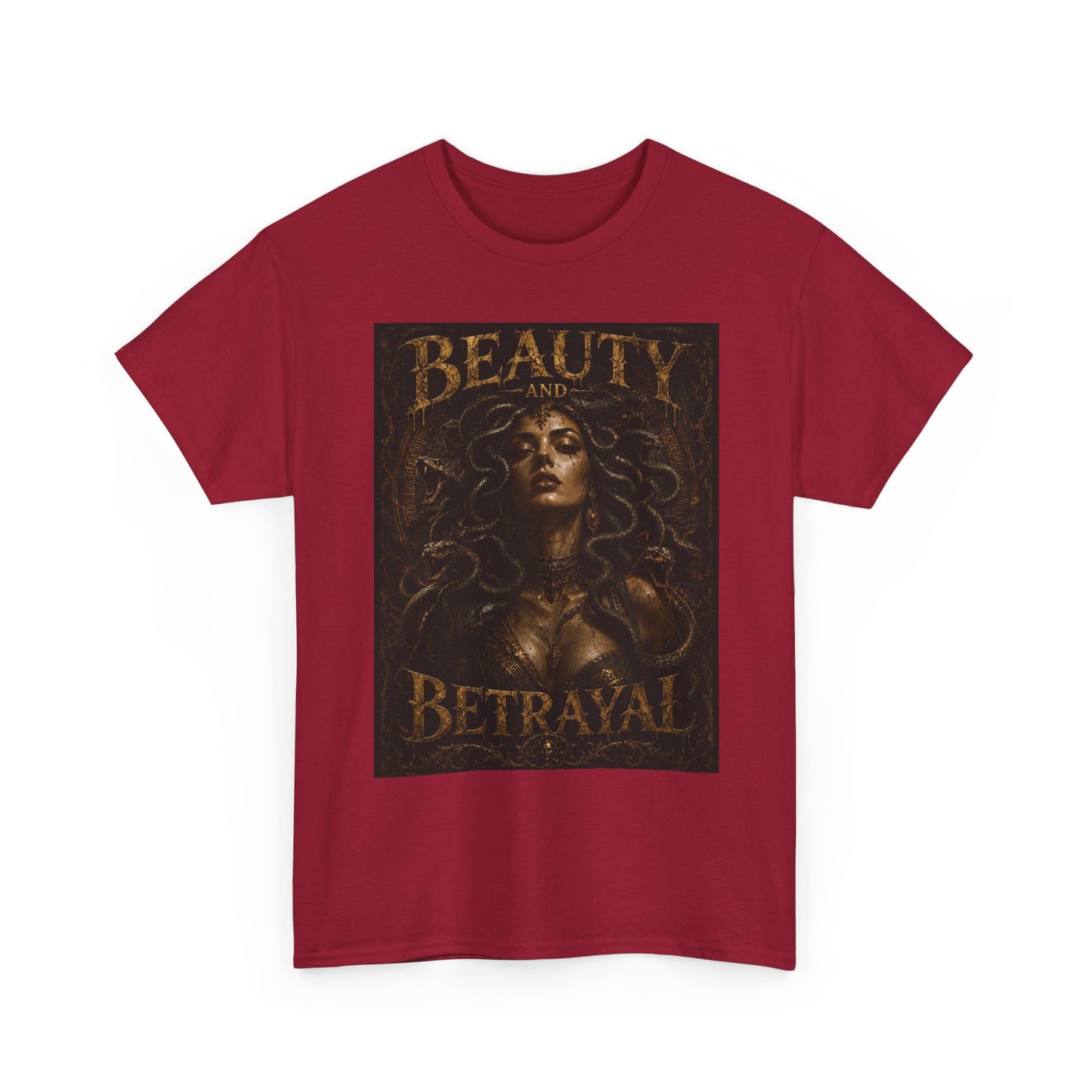 Beauty and Betrayal T-Shirt | Medusa-Inspired Portrait, Dark Mythical Art