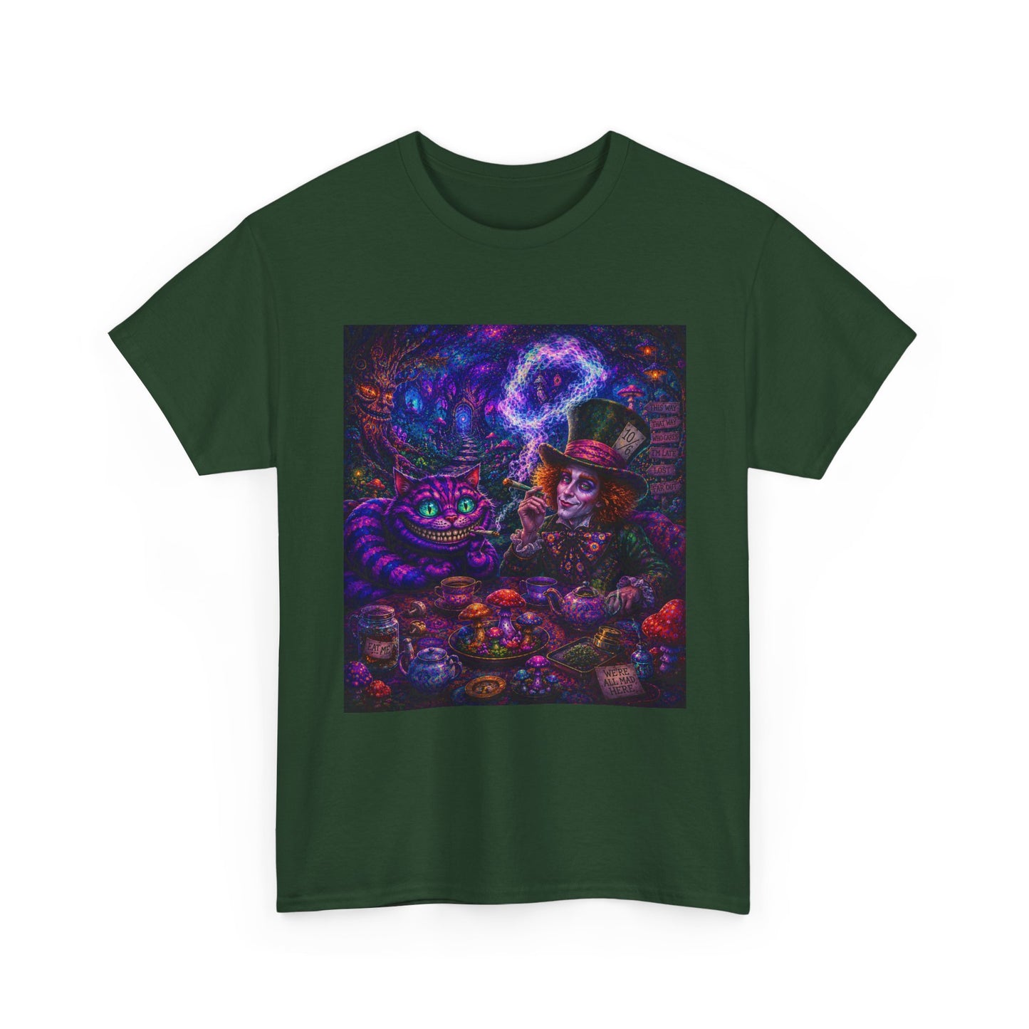 We're all high here Tee | Psychedelic Alice in Wonderland Art