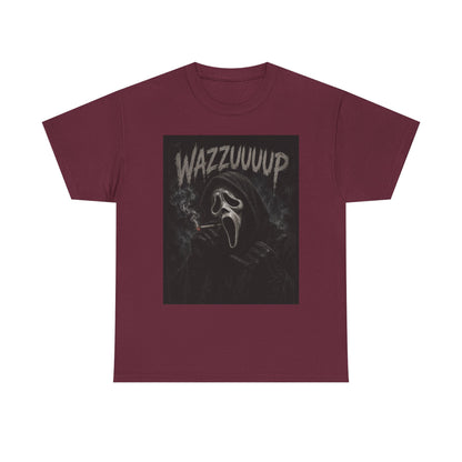 Wazzzuuup Ghost Face Tee | Horror Movie Mask T-Shirt