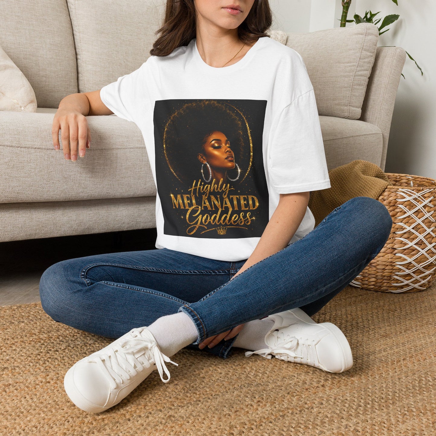 Melanated Goddess T-Shirt | Afrocentric Black Woman Art