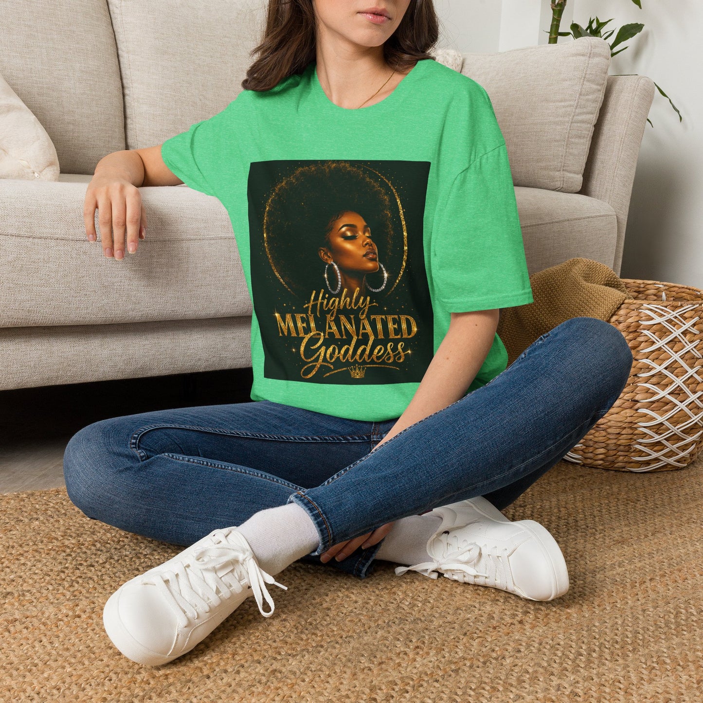 Melanated Goddess T-Shirt | Afrocentric Black Woman Art