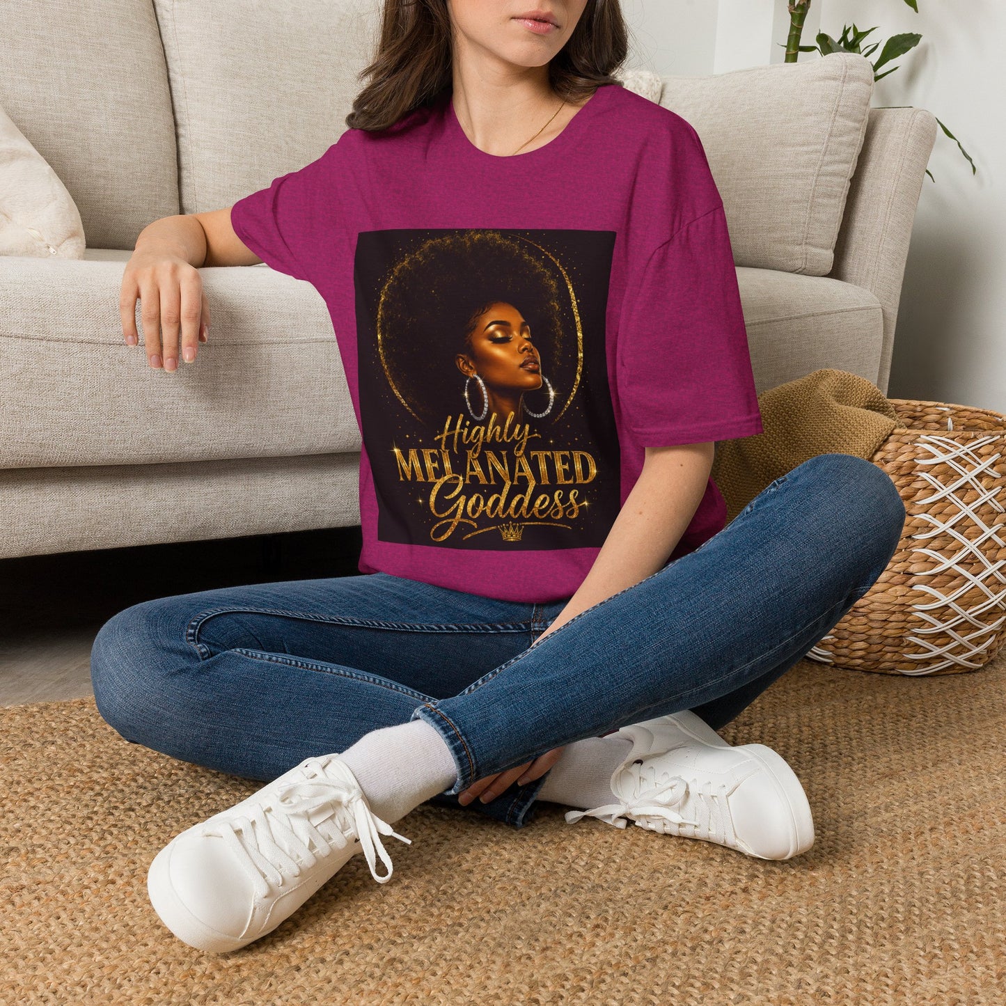 Melanated Goddess T-Shirt | Afrocentric Black Woman Art