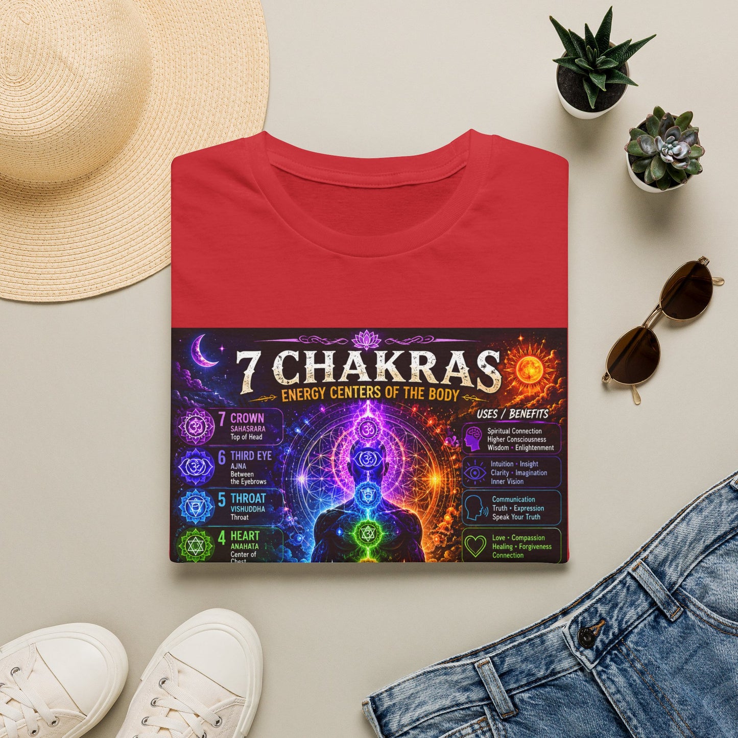 7 Chakras Energy Centers T-Shirt | Chakra Alignment Illustration