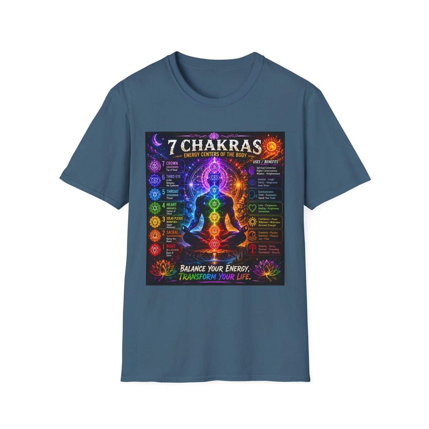 7 Chakras Energy Centers T-Shirt | Chakra Alignment Illustration