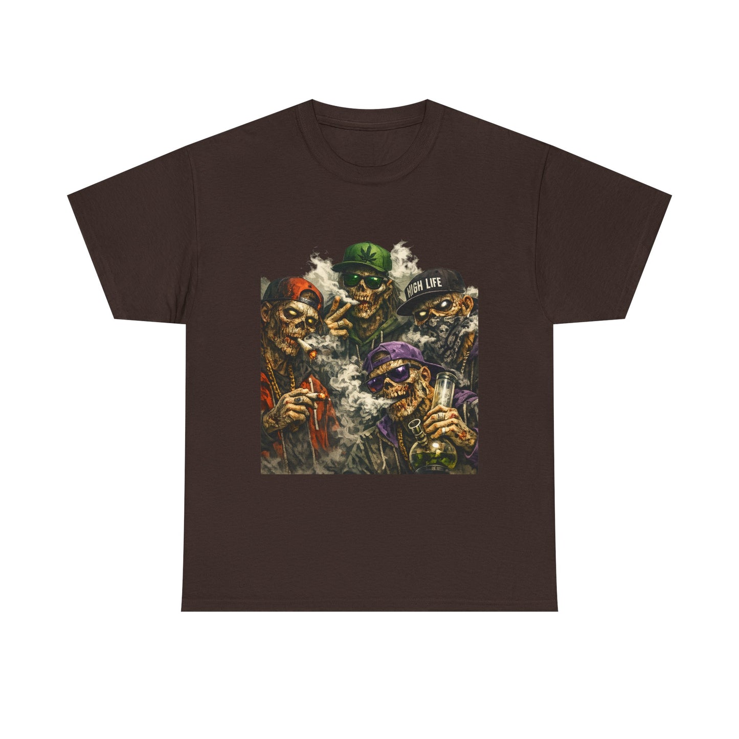 Smoking Zombie Crew Tee | Skeleton Gang Illustration, Streetwear Horror