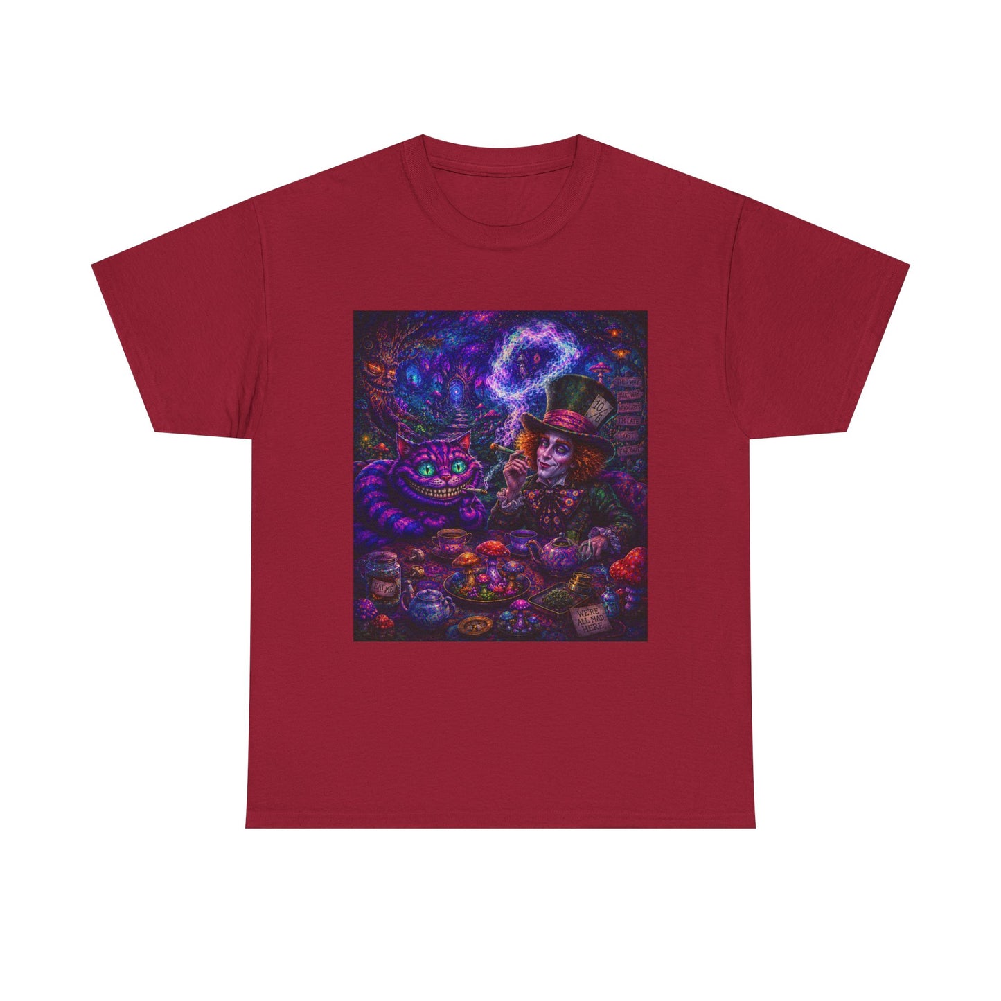 We're all high here Tee | Psychedelic Alice in Wonderland Art