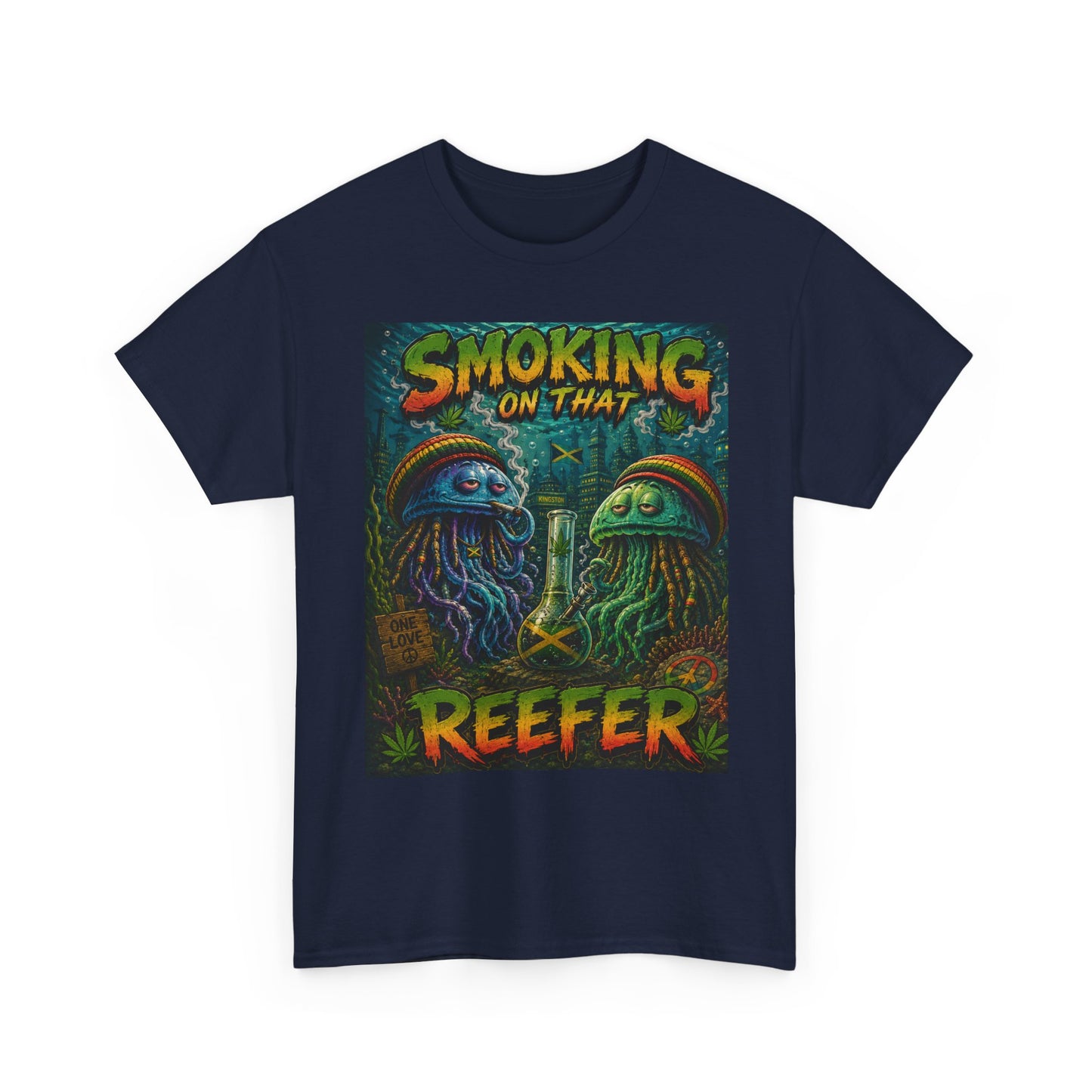 Smoking on That Reefer T-Shirt | Psychedelic Jellyfish Illustration, Cannabis Art
