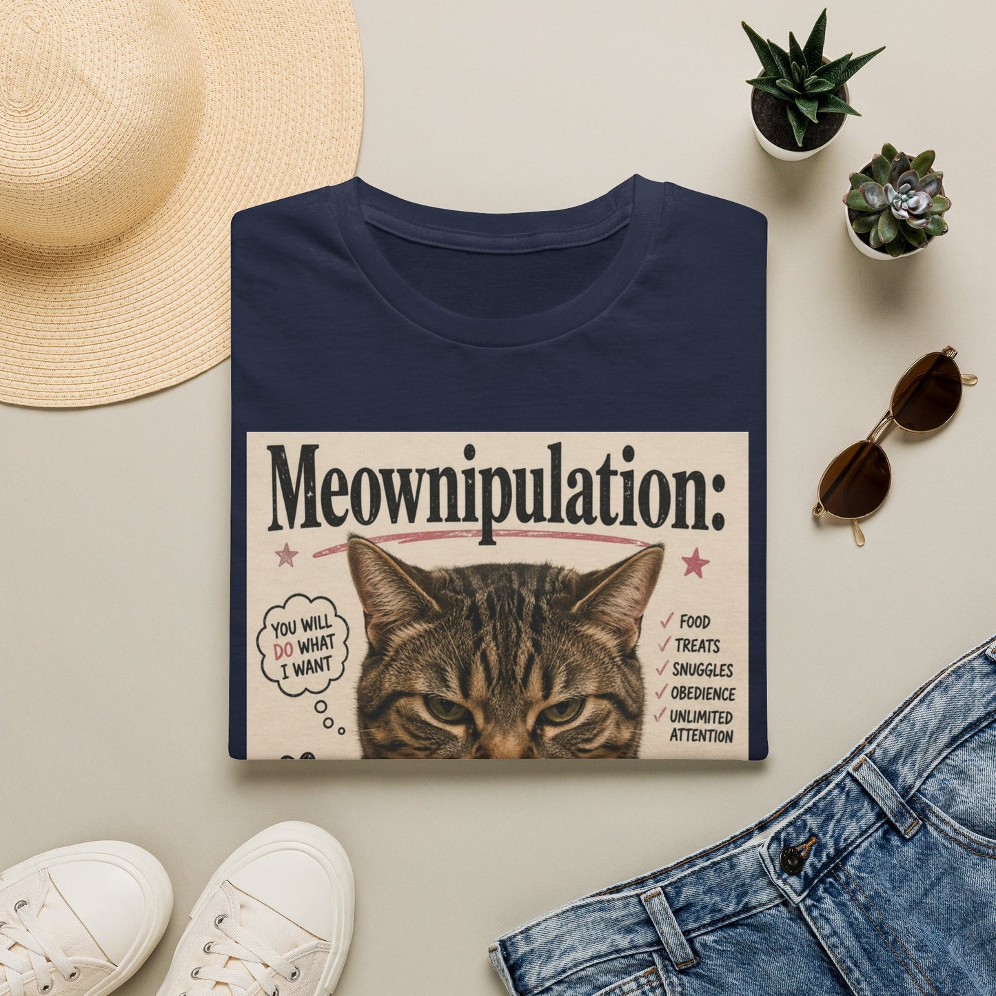 Meownipulation cat design T-Shirt | Funny Tabby Cat Illustration