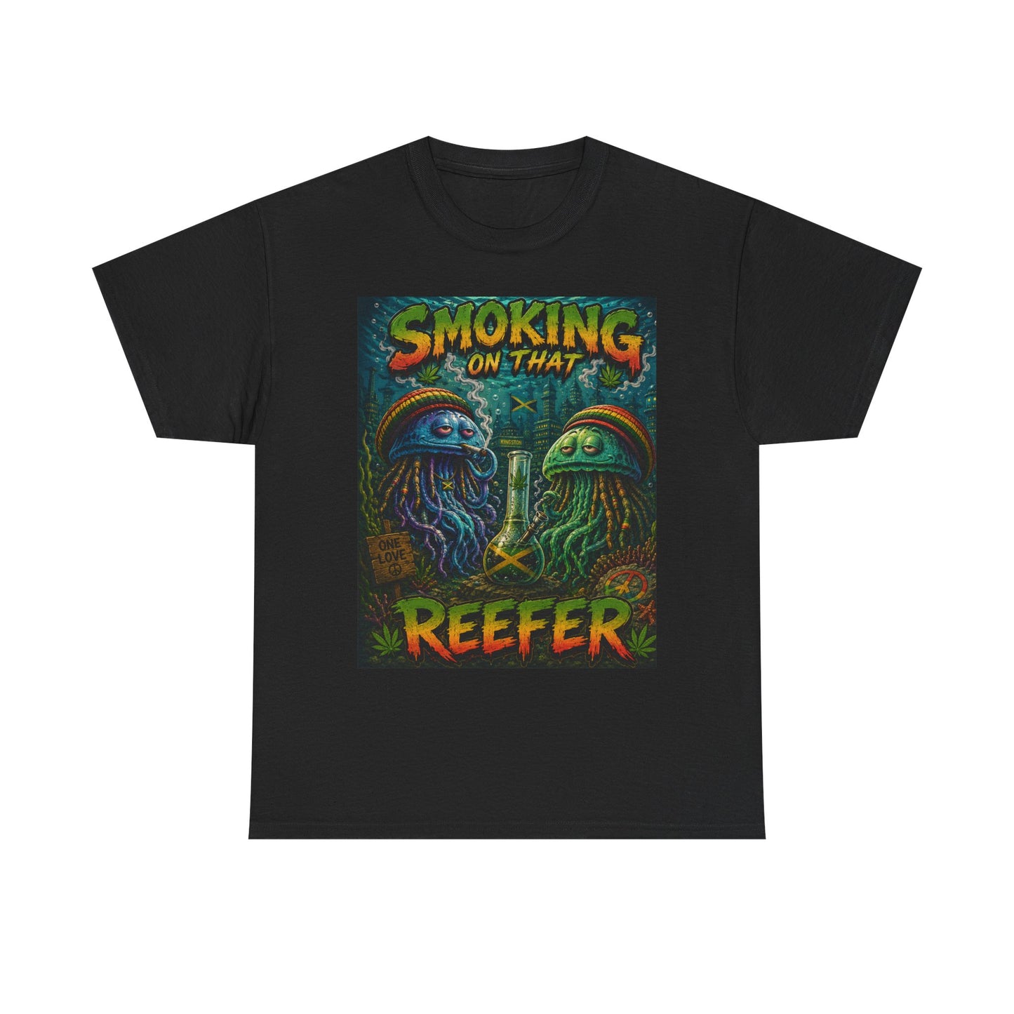 Smoking on That Reefer T-Shirt | Psychedelic Jellyfish Illustration, Cannabis Art