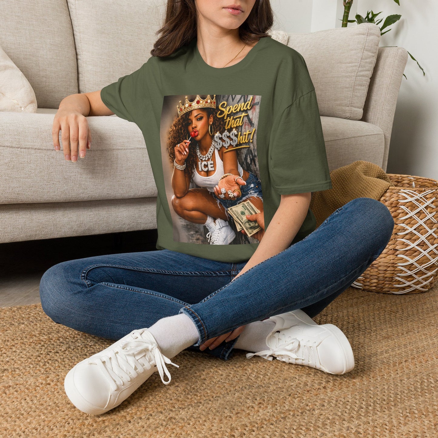 Spend That $Hit! T-Shirt | Queen Crown Graphic, Money Bling Design