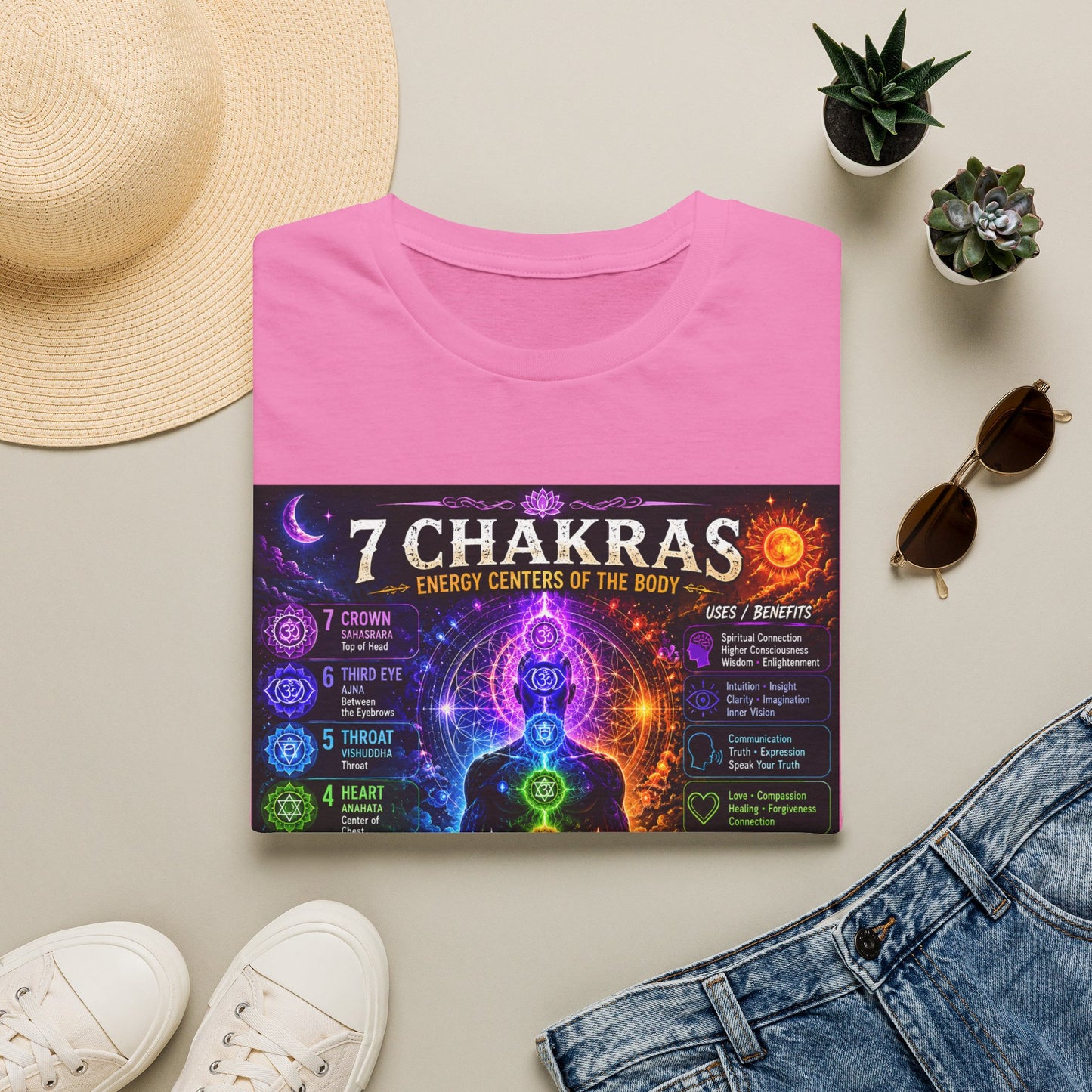 7 Chakras Energy Centers T-Shirt | Chakra Alignment Illustration