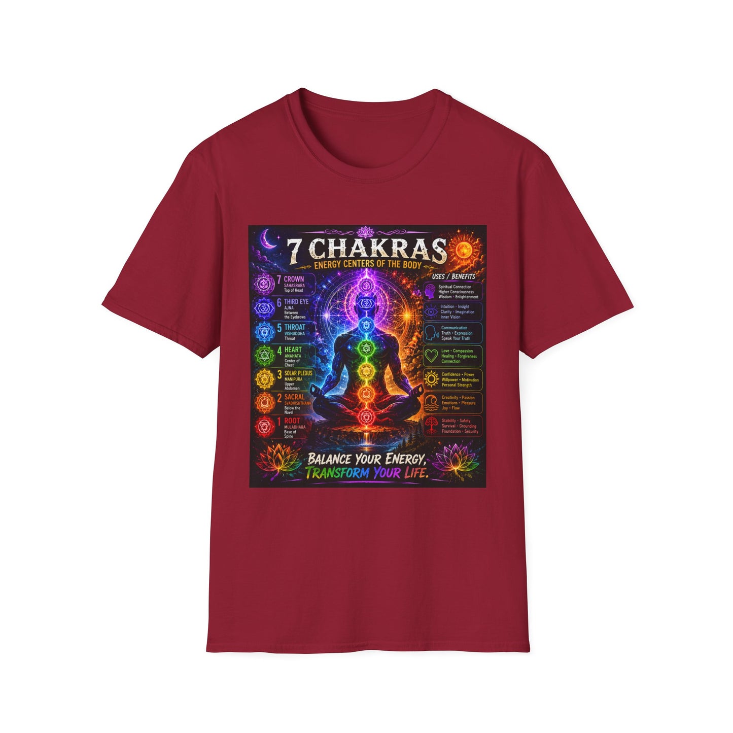 7 Chakras Energy Centers T-Shirt | Chakra Alignment Illustration