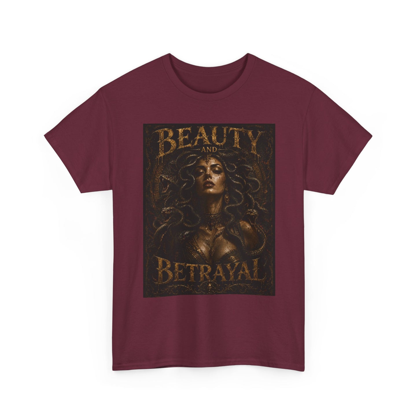 Beauty and Betrayal T-Shirt | Medusa-Inspired Portrait, Dark Mythical Art