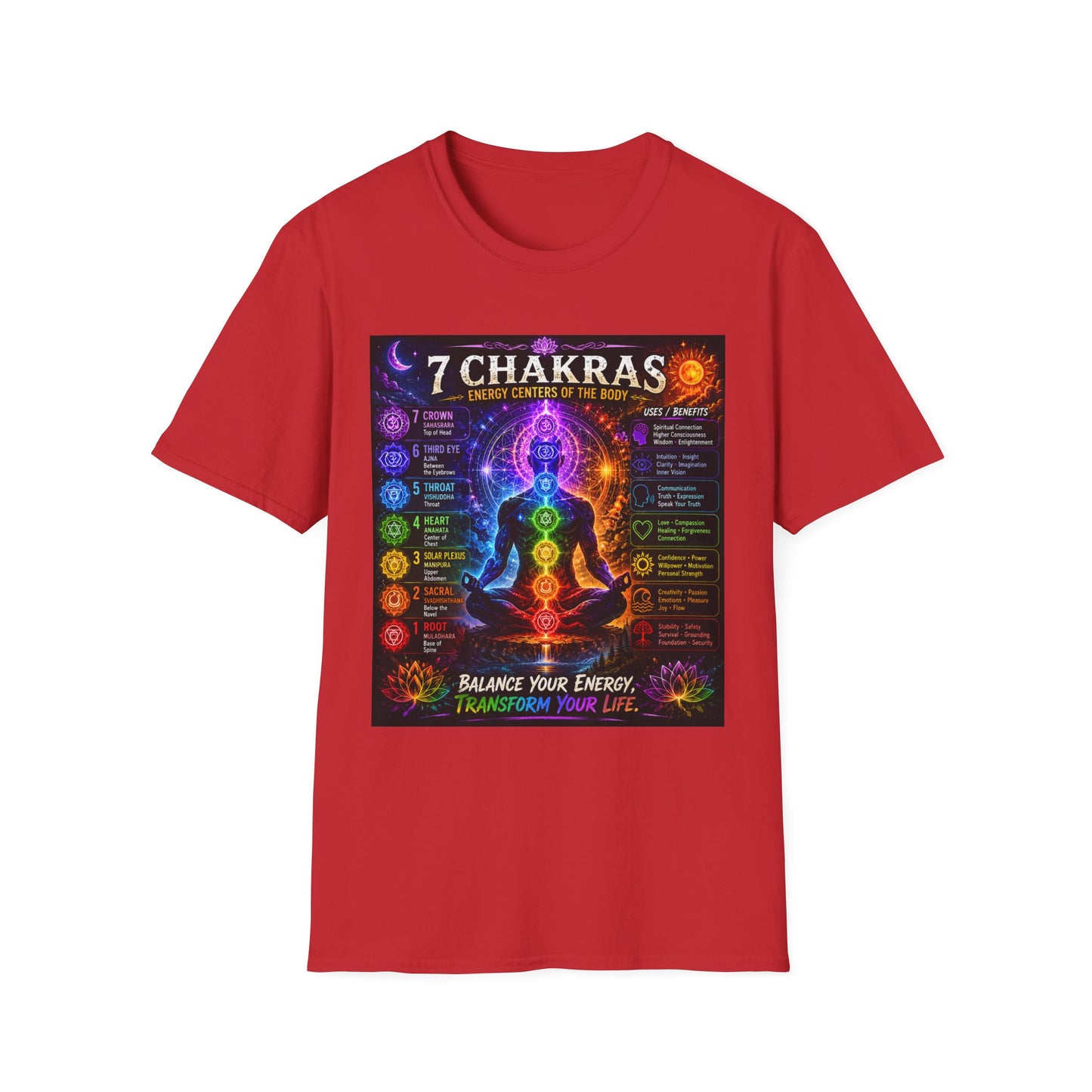 7 Chakras Energy Centers T-Shirt | Chakra Alignment Illustration