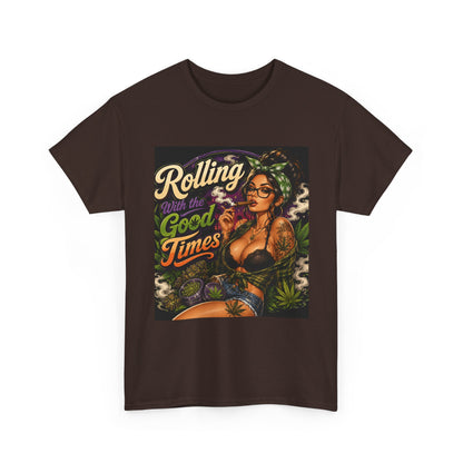 Rolling Good Times tee | Retro Pinup Cannabis Graphic T-Shirt