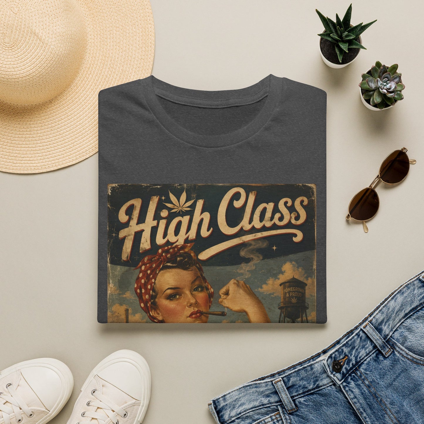 High Class Rosie the Riveter T-Shirt | Retro Feminist Vintage Artwork
