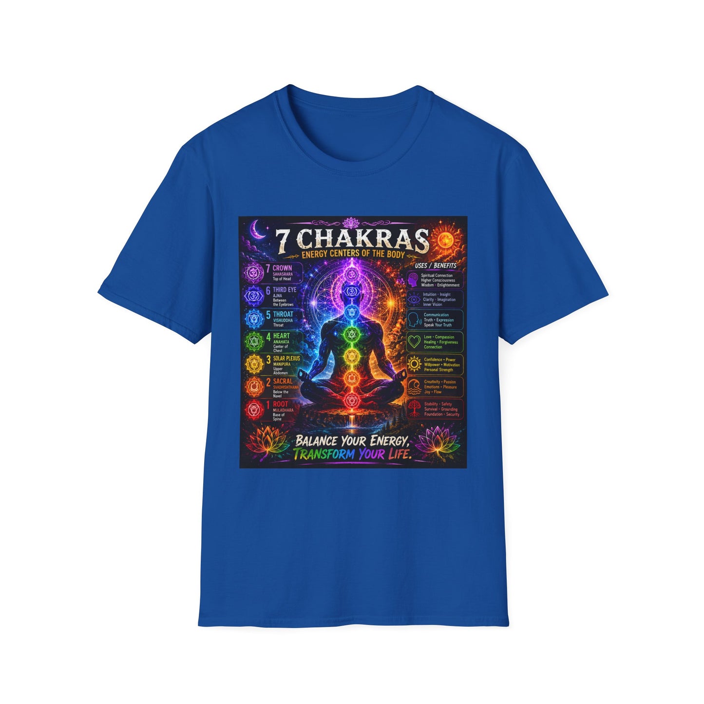 7 Chakras Energy Centers T-Shirt | Chakra Alignment Illustration