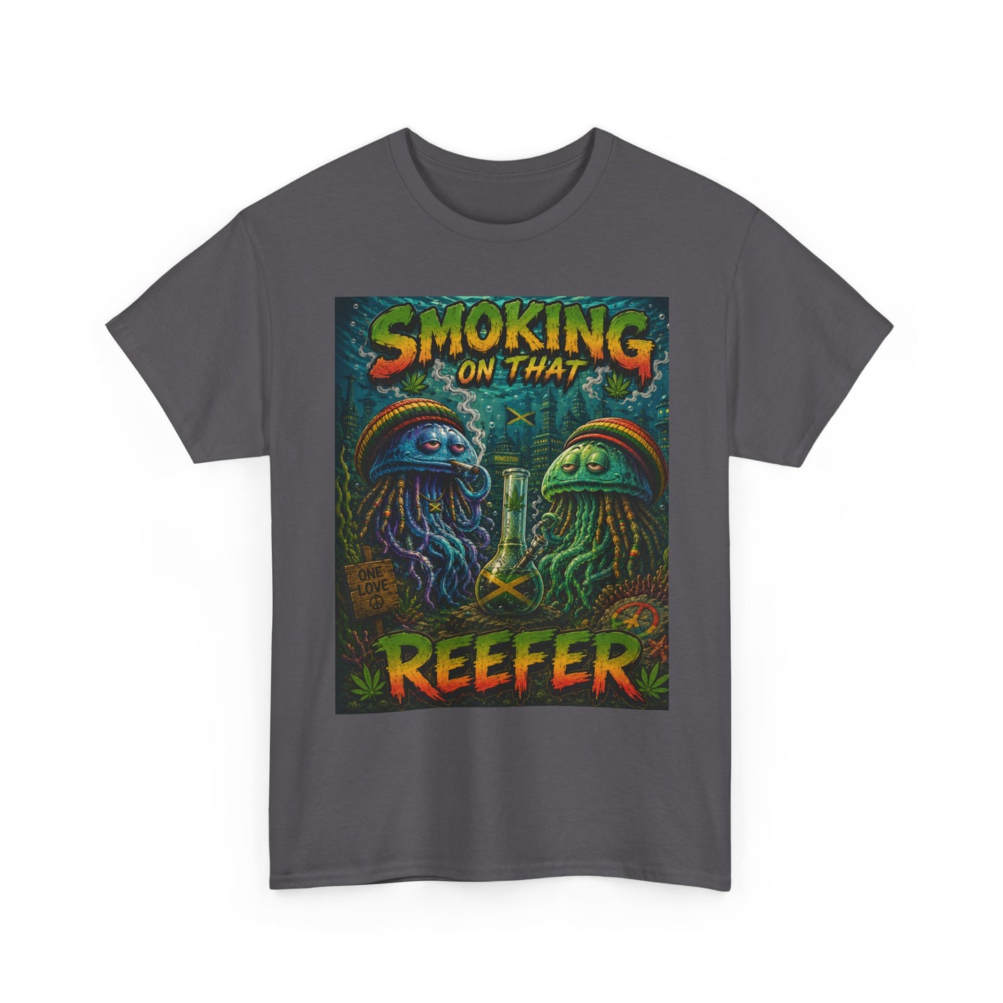 Smoking on That Reefer T-Shirt | Psychedelic Jellyfish Illustration, Cannabis Art
