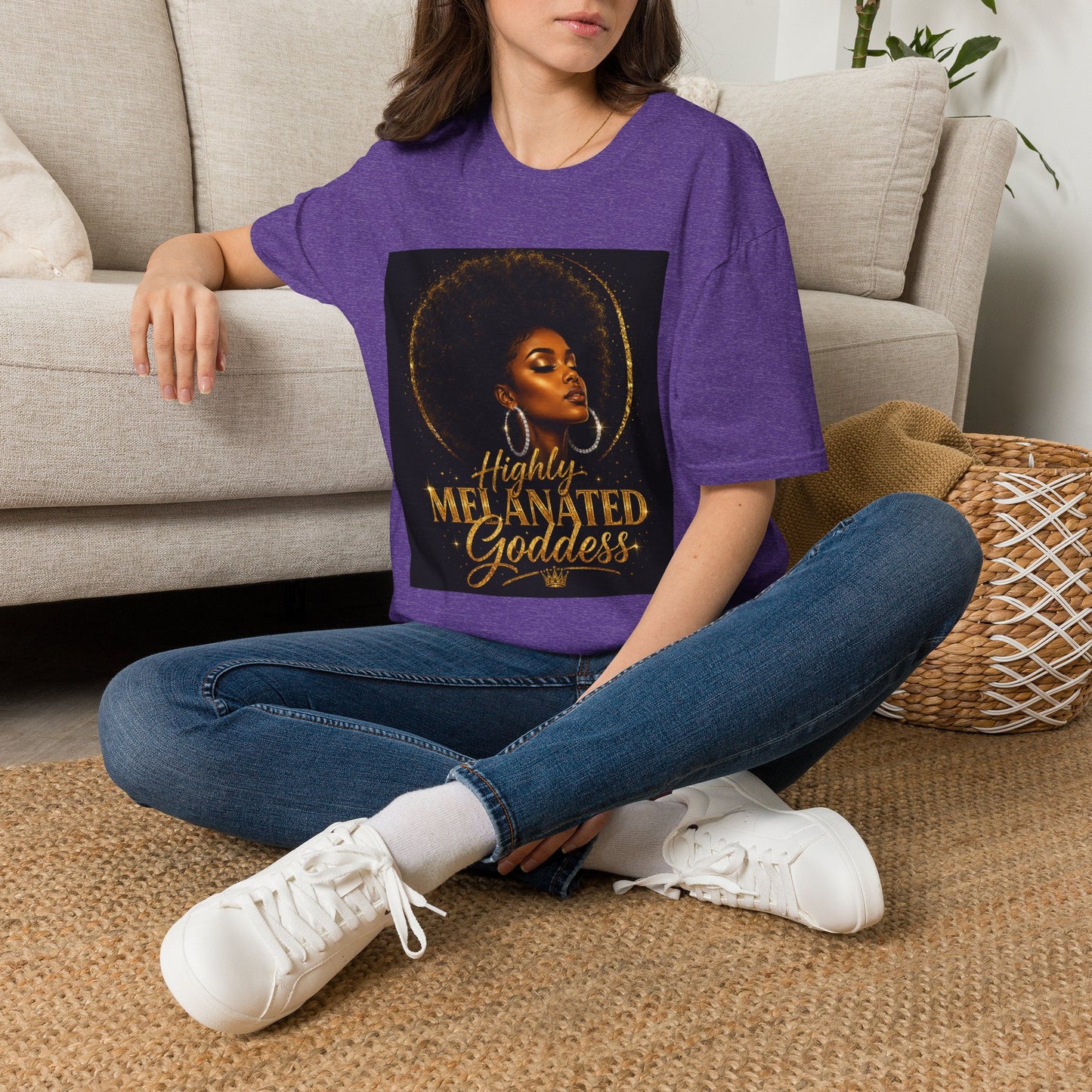 Melanated Goddess T-Shirt | Afrocentric Black Woman Art