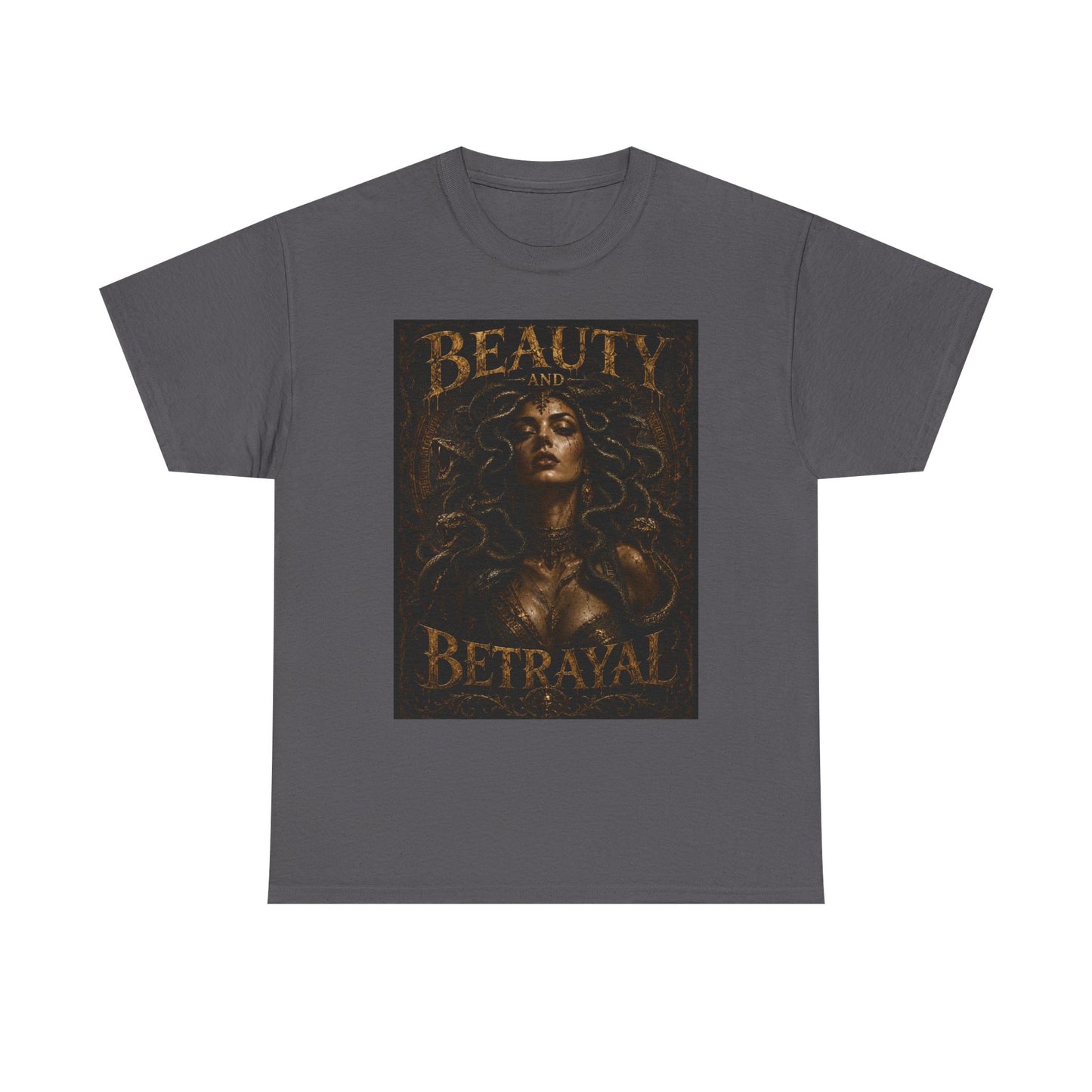 Beauty and Betrayal T-Shirt | Medusa-Inspired Portrait, Dark Mythical Art