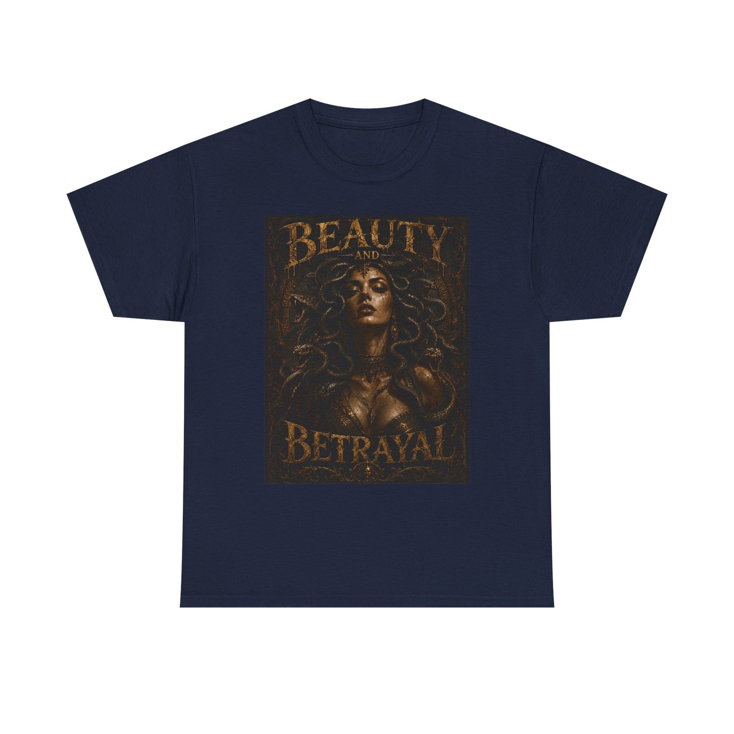 Beauty and Betrayal T-Shirt | Medusa-Inspired Portrait, Dark Mythical Art