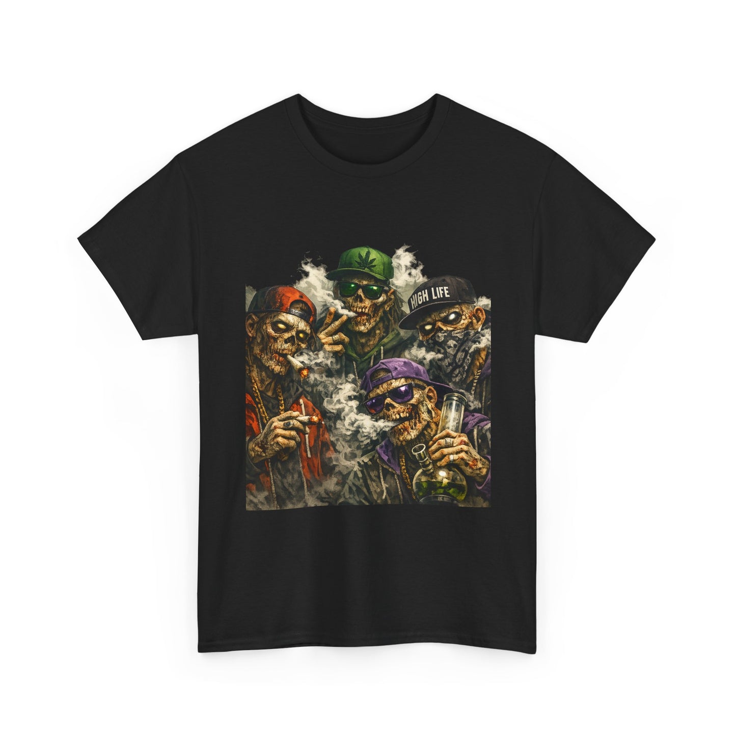 Smoking Zombie Crew Tee | Skeleton Gang Illustration, Streetwear Horror