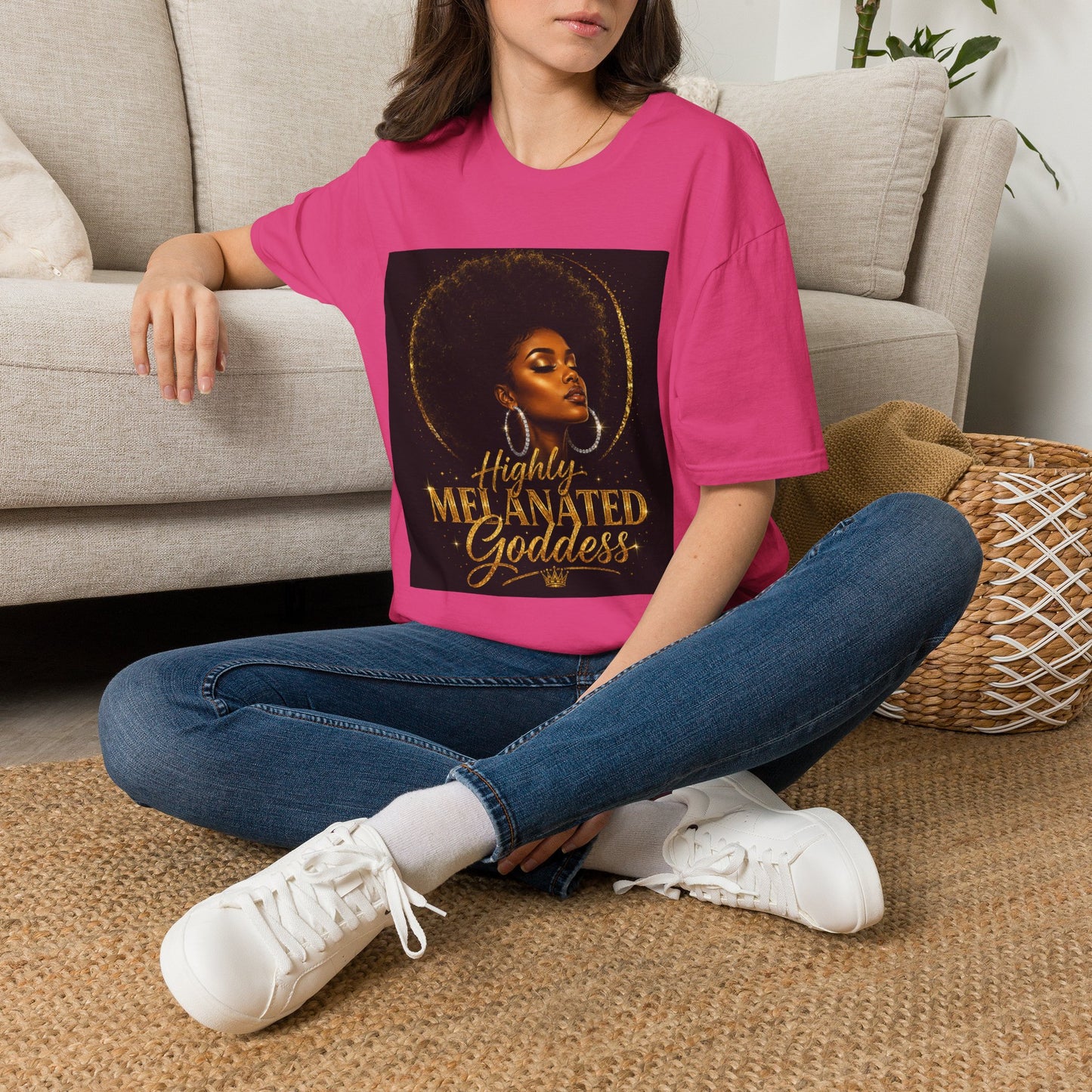 Melanated Goddess T-Shirt | Afrocentric Black Woman Art