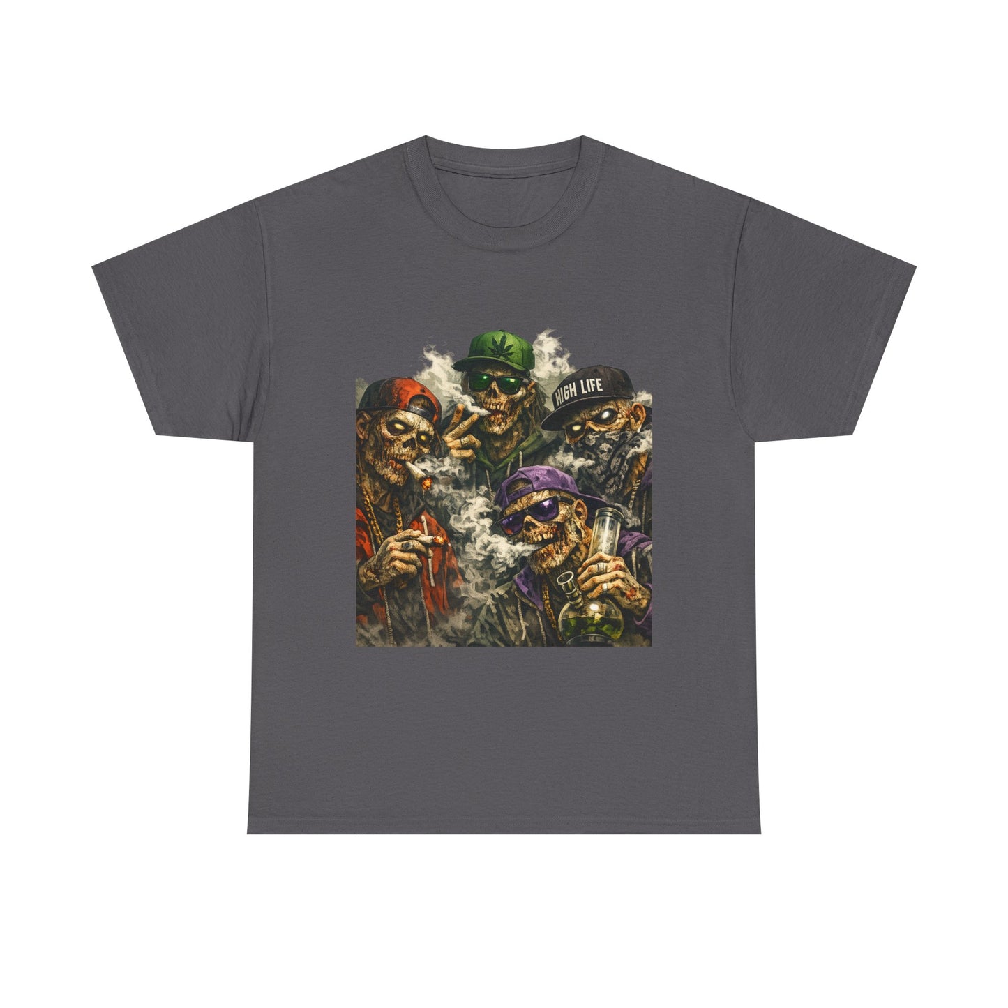 Smoking Zombie Crew Tee | Skeleton Gang Illustration, Streetwear Horror