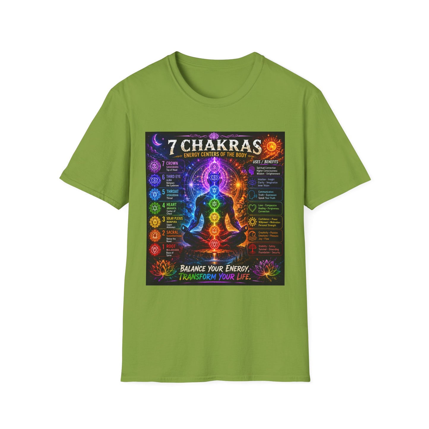 7 Chakras Energy Centers T-Shirt | Chakra Alignment Illustration
