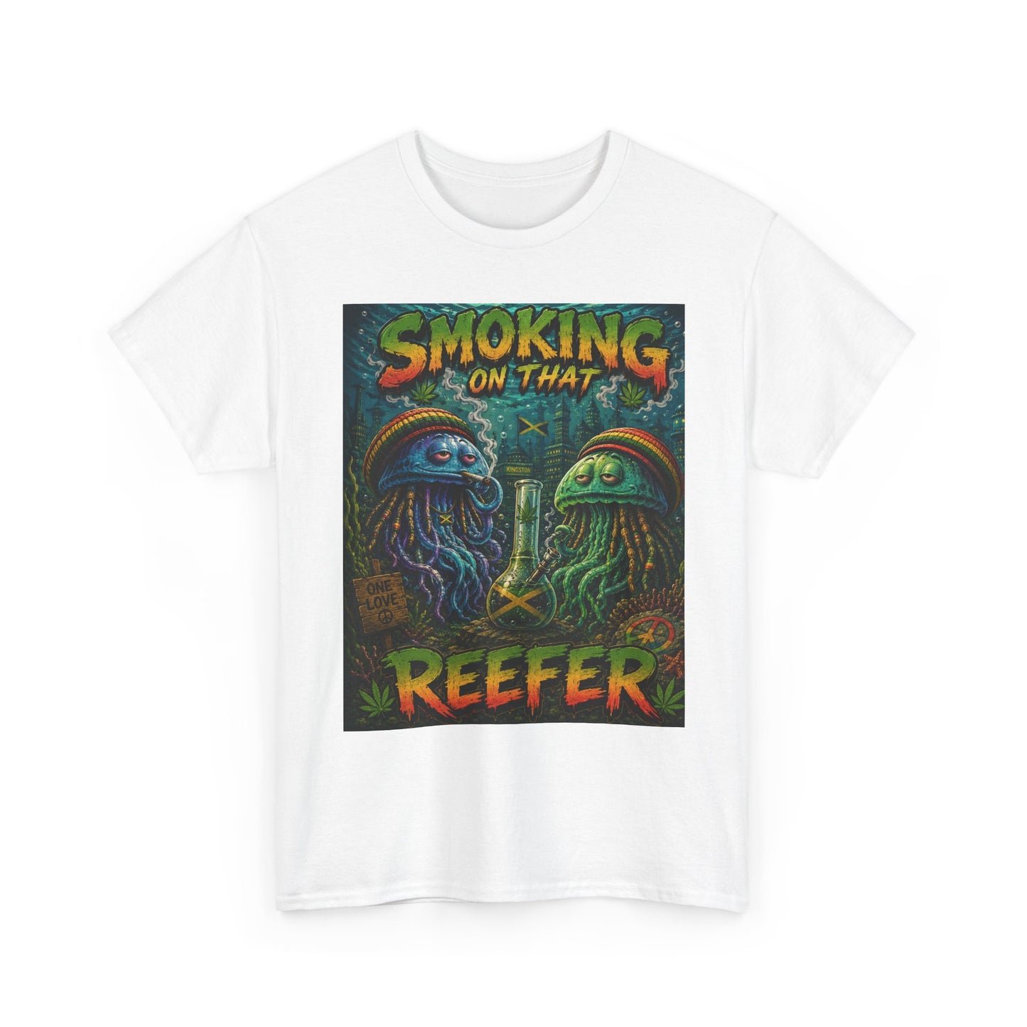 Smoking on That Reefer T-Shirt | Psychedelic Jellyfish Illustration, Cannabis Art