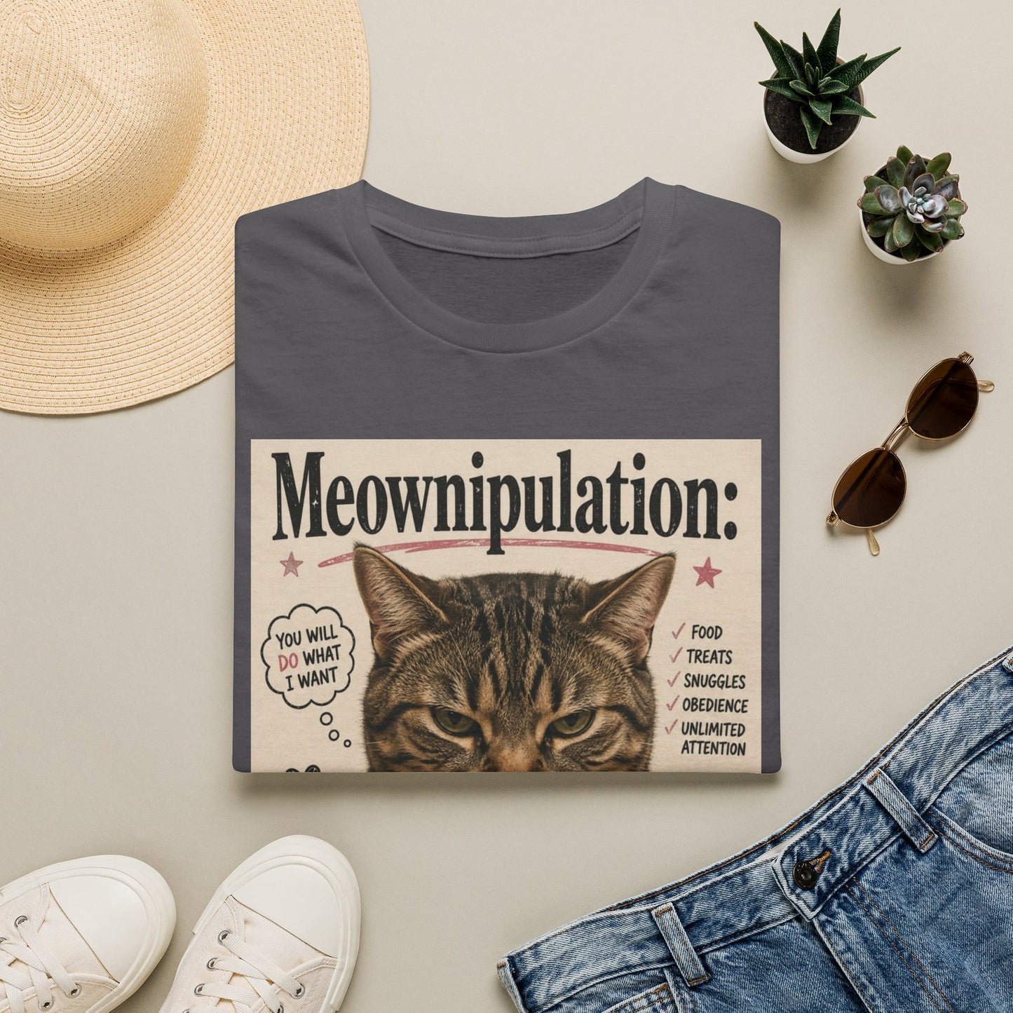 Meownipulation cat design T-Shirt | Funny Tabby Cat Illustration