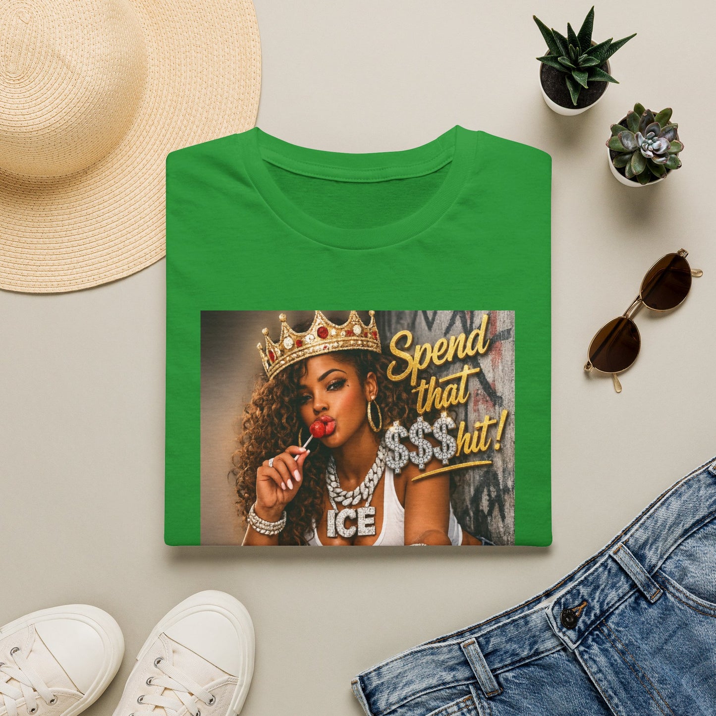Spend That $Hit! T-Shirt | Queen Crown Graphic, Money Bling Design