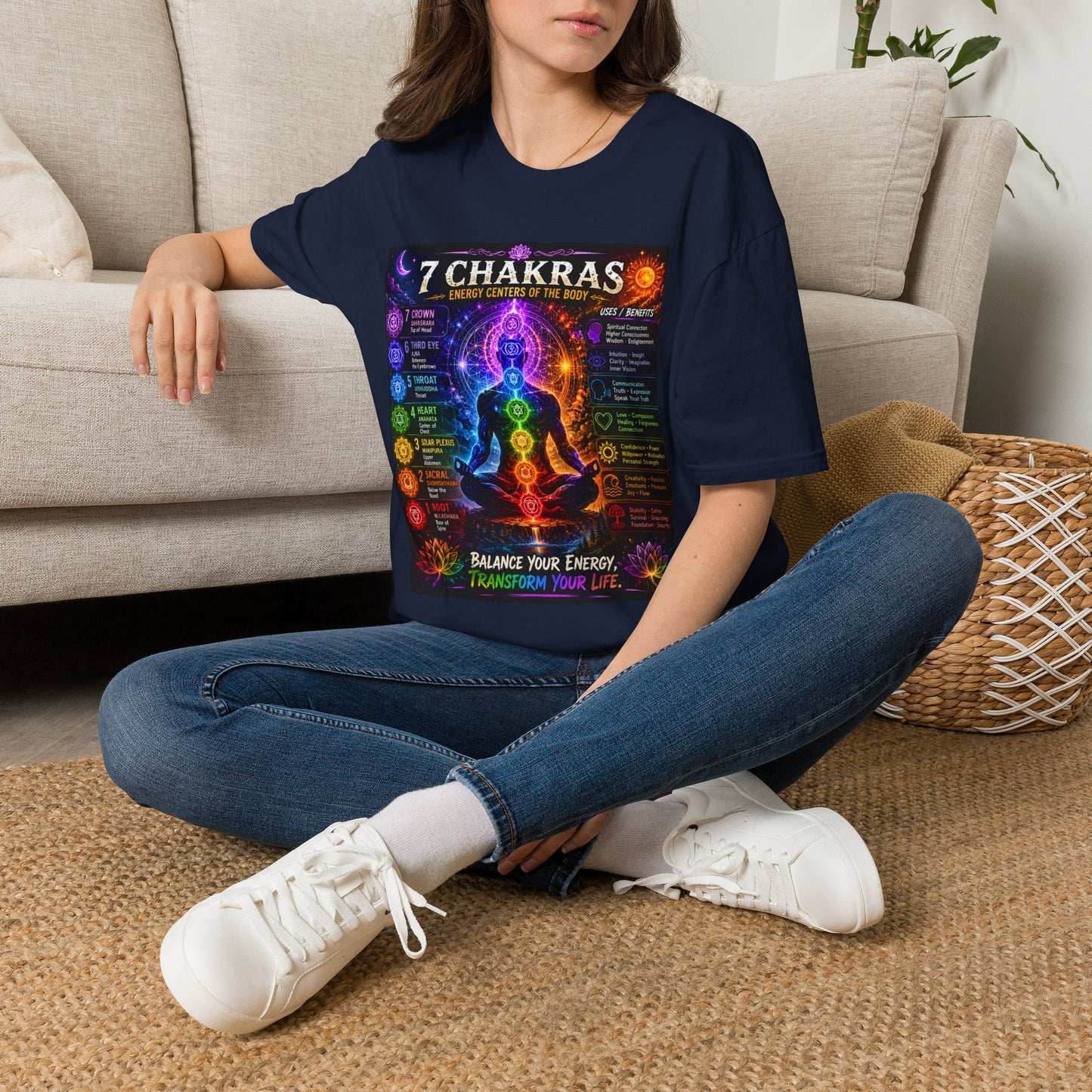 7 Chakras Energy Centers T-Shirt | Chakra Alignment Illustration