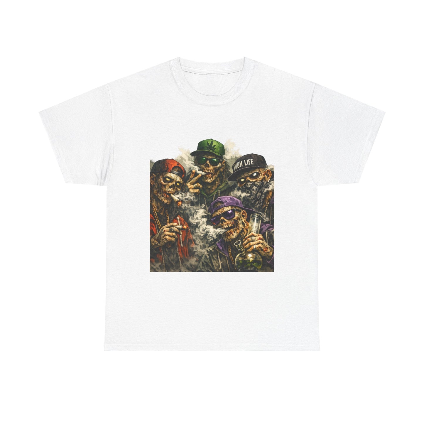 Smoking Zombie Crew Tee | Skeleton Gang Illustration, Streetwear Horror